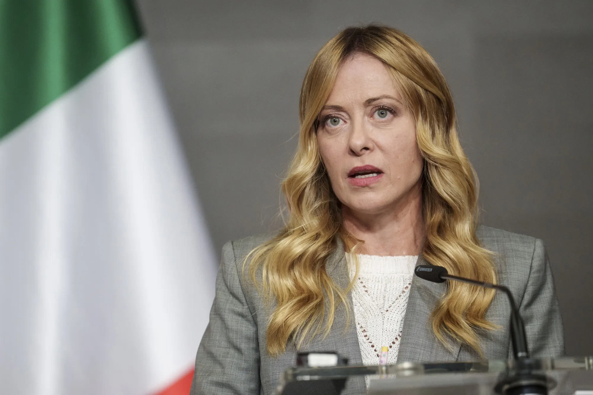 Giorgia Meloni, Italy’s prime minister, speaks at a news conference in Prague, Czech Republic, on Tuesday, Sept. 29, 2026