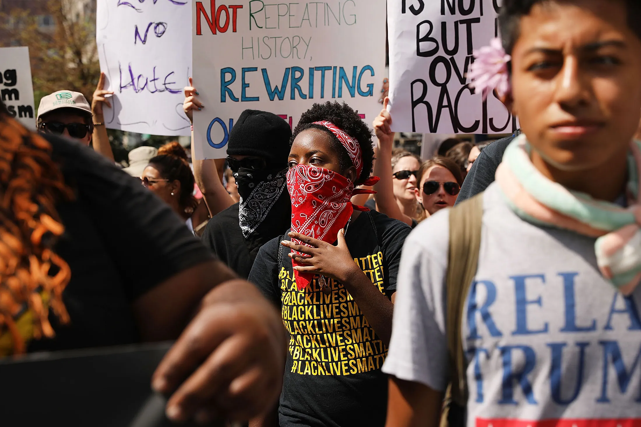 Thousands of protesters march against a planned 'free speech rally' on Aug. 19, 2017, just one week after the violent Unite the Right rally in Virginia.
