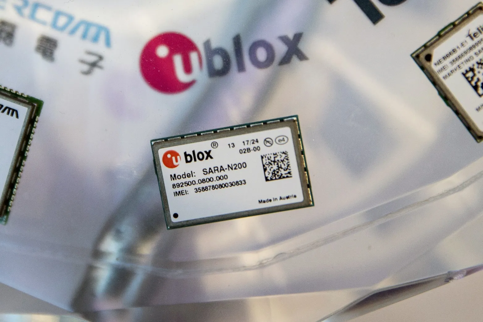 A U-blox chip at an exhibition hall at the Huawei headquarters in Shenzhen, China, in 2019.