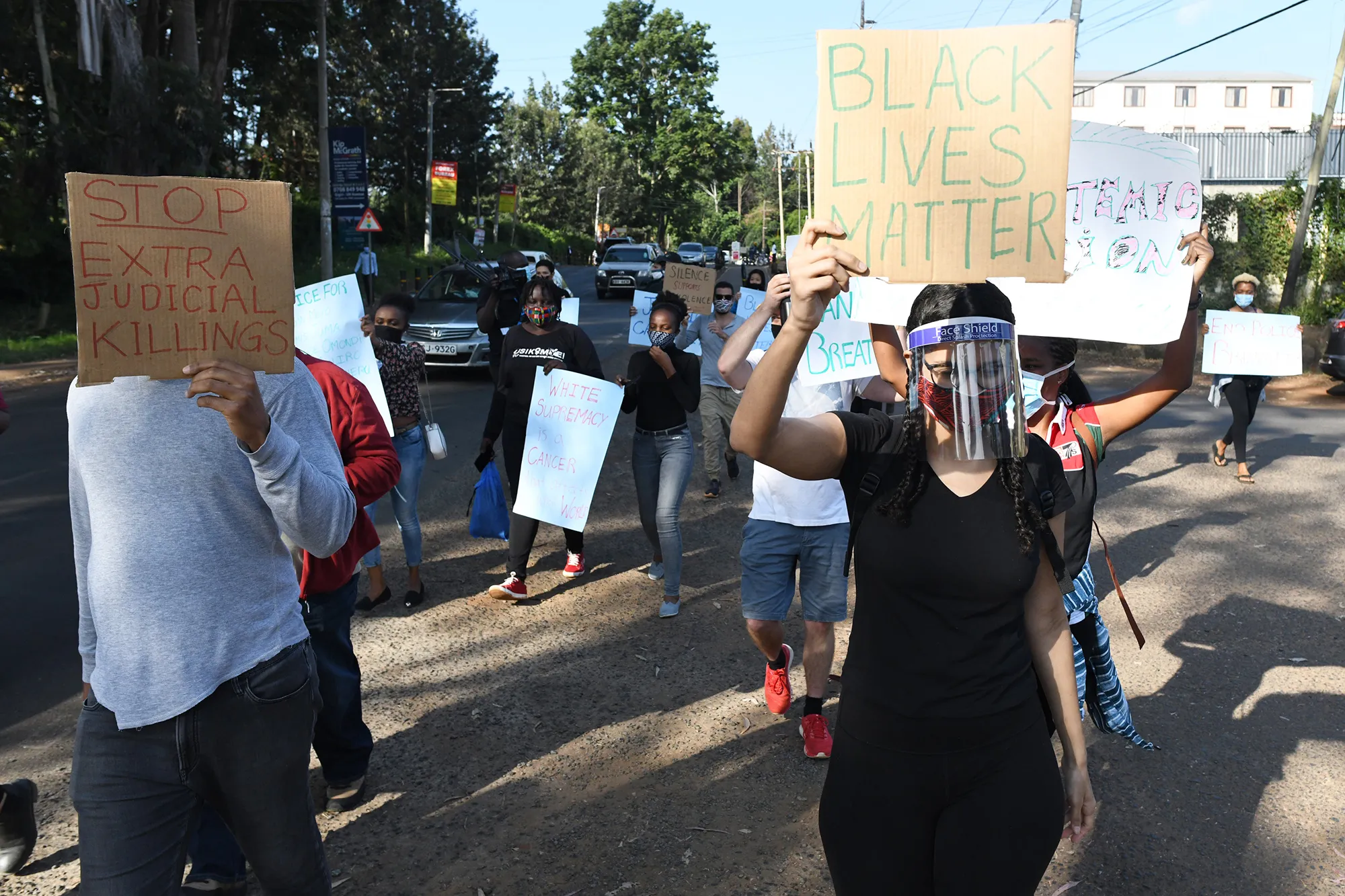 Protesters gather outside the U.S. embassy in Nairobi, Kenya, on June 2.