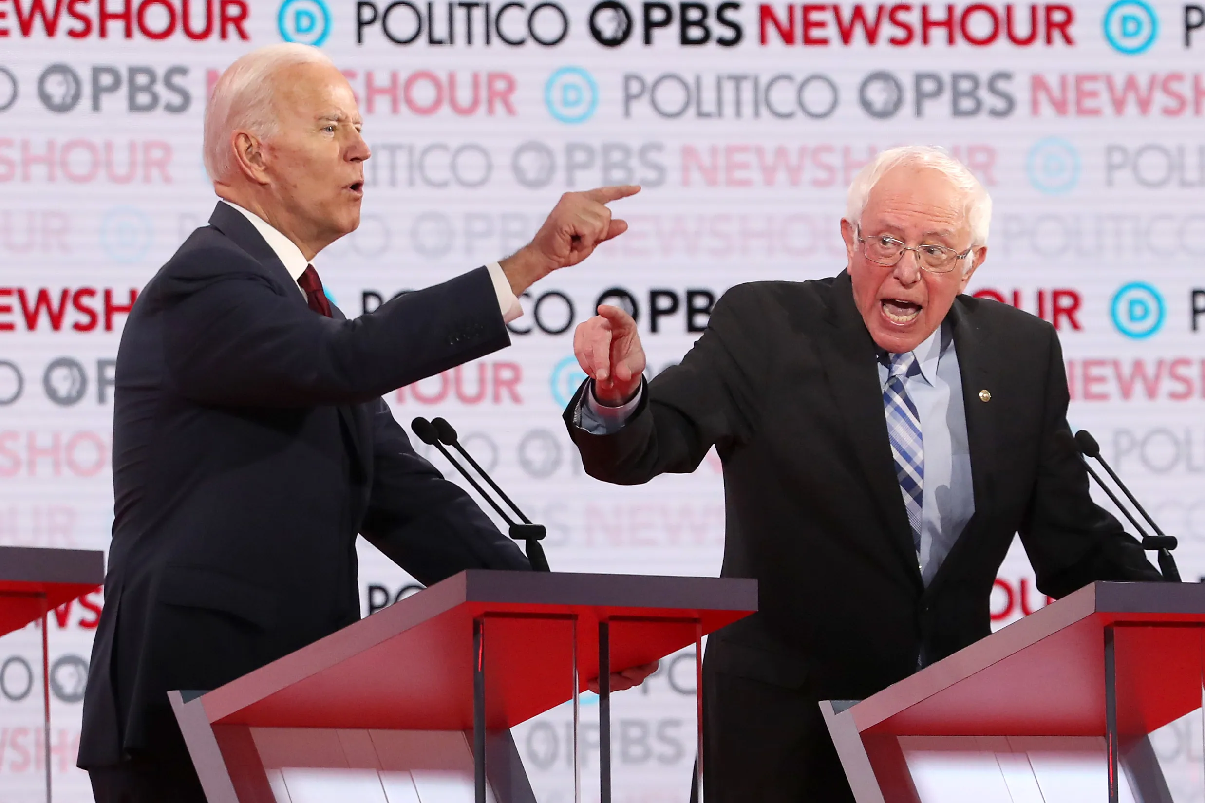 Joe Biden and Bernie Sanders during the Democratic presidential primary debate on Dec. 19.