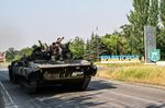 A Ukrainian fighting vehicle at the exit of Kramatorsk, eastern Ukraine, on July 6.&nbsp;
