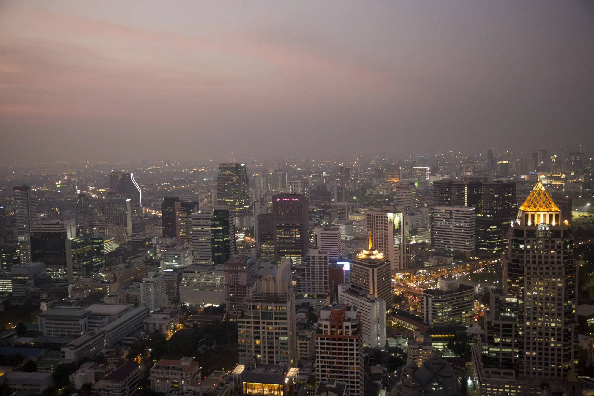 Buildings&nbsp;illuminated in the Sathorn district of Bangkok.