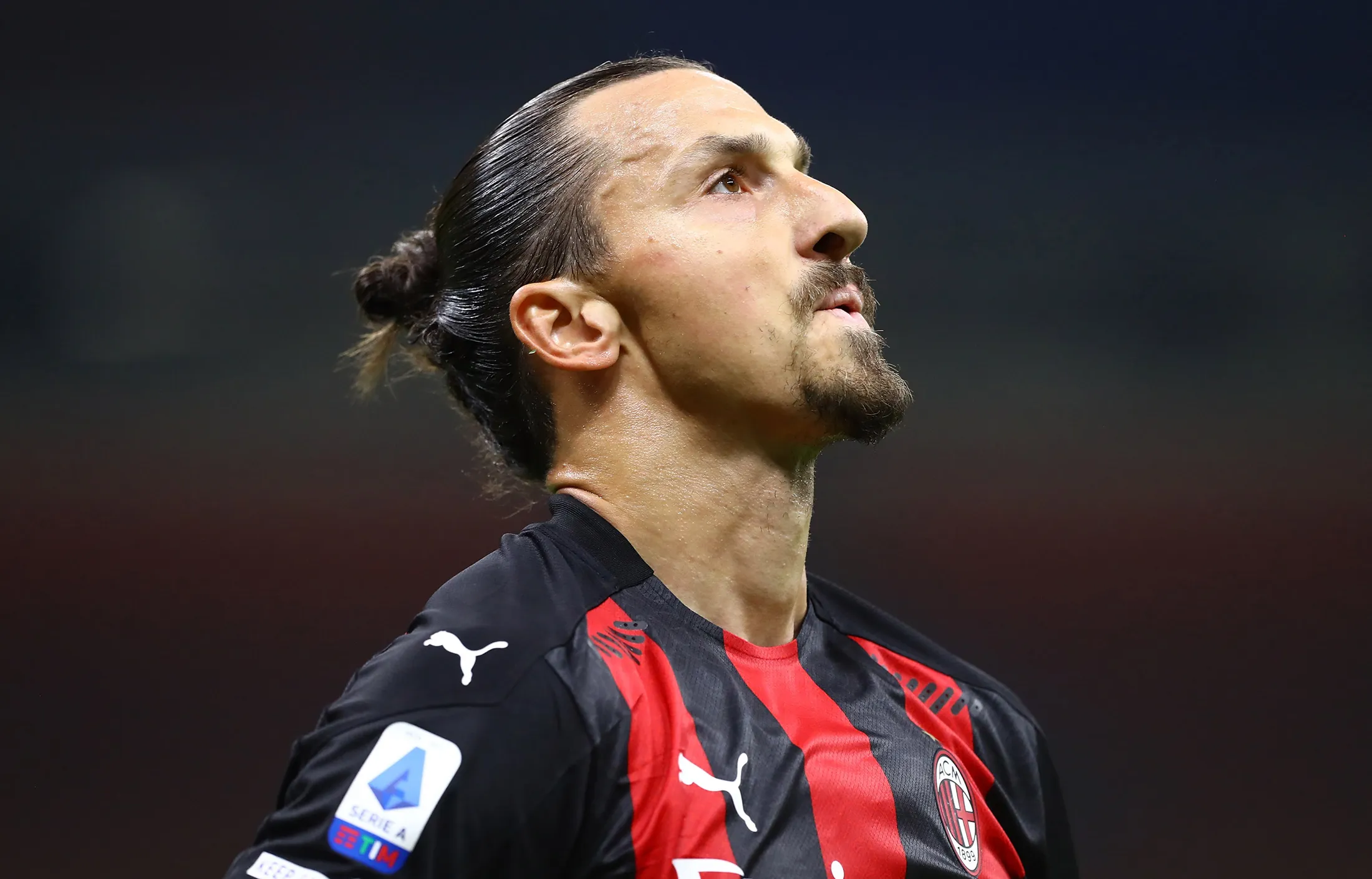 Zlatan Ibrahimovic reacts during a match in Milan, Italy, on Sept. 21.