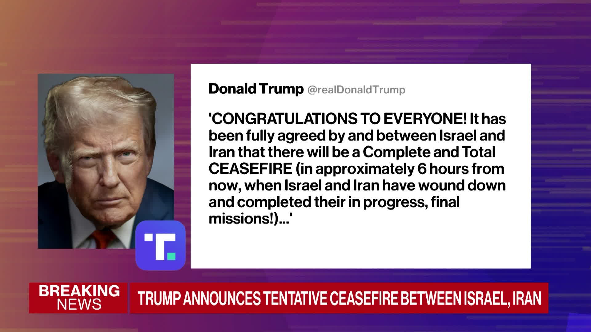 Trump Announces Israel-Iran Ceasefire to End Fighting - Bloomberg