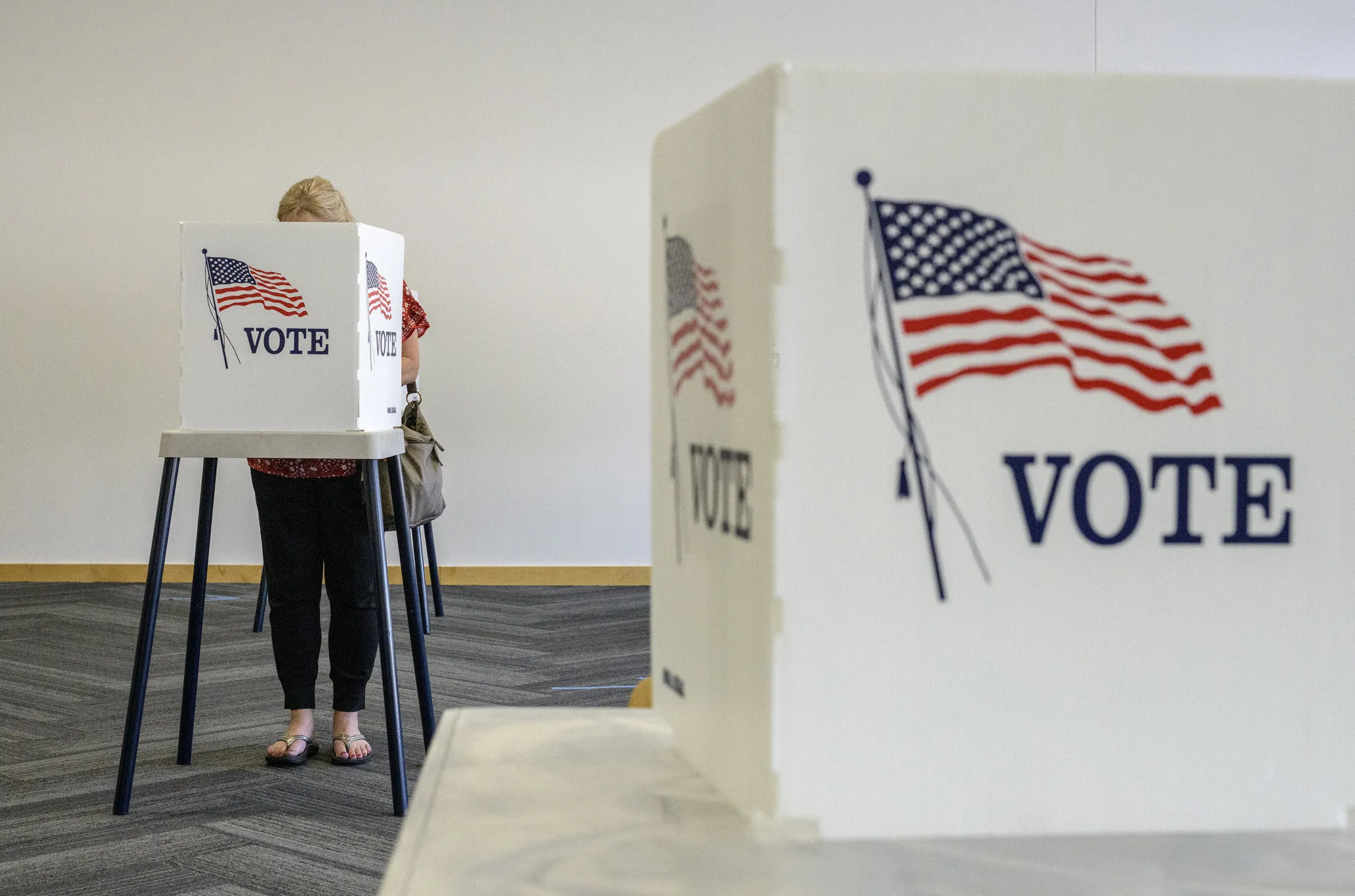 A voter fills out a ballot&nbsp;in Ames, Iowa.&nbsp;