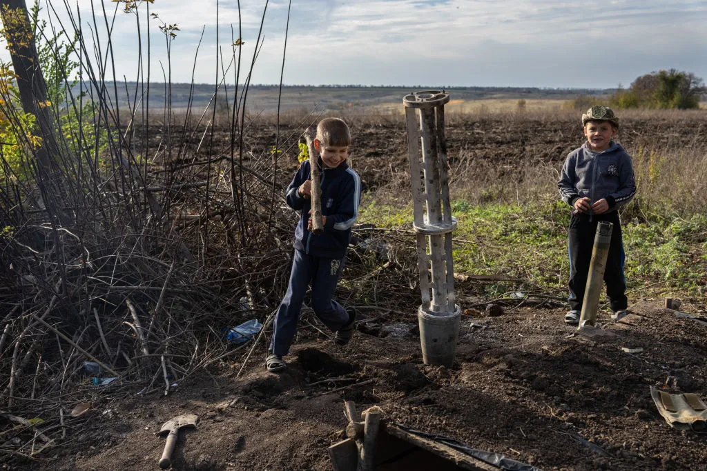 A spent cluster munition&nbsp;in Dubove, Kharkiv.