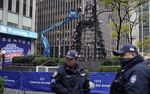 New York City Police stand outside Fox News headquarters as the Christmas tree is disassembled, in New York, on Dec. 8.&nbsp;
