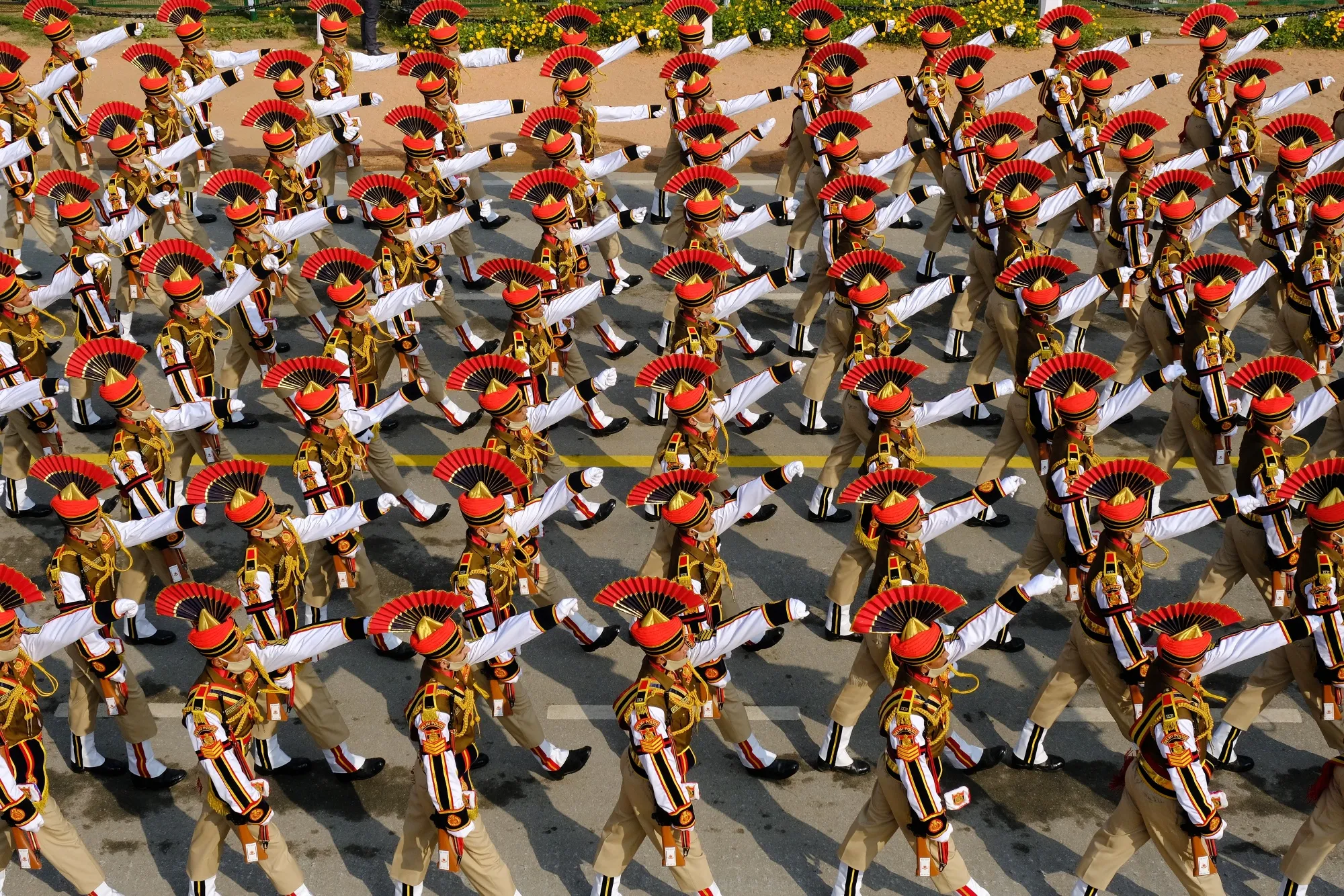 Indian army soldiers march during the Republic Day parade in New Delhi.