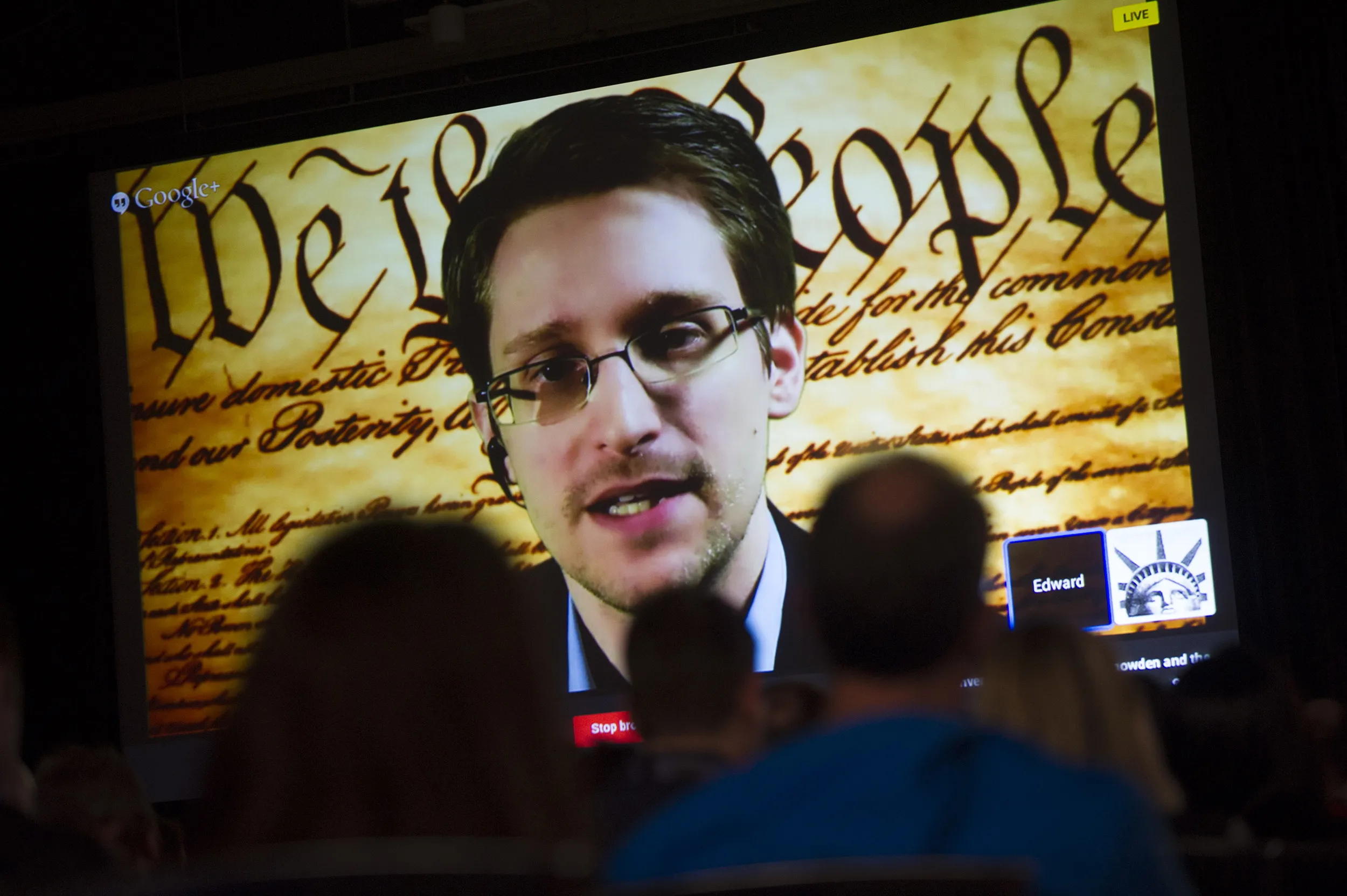 Edward Snowden, the former National Security Agency contractor, during a virtual conversation at a featured session at the South By Southwest (SXSW) Interactive Festival in Austin, Texas, on March 10, 2014.
