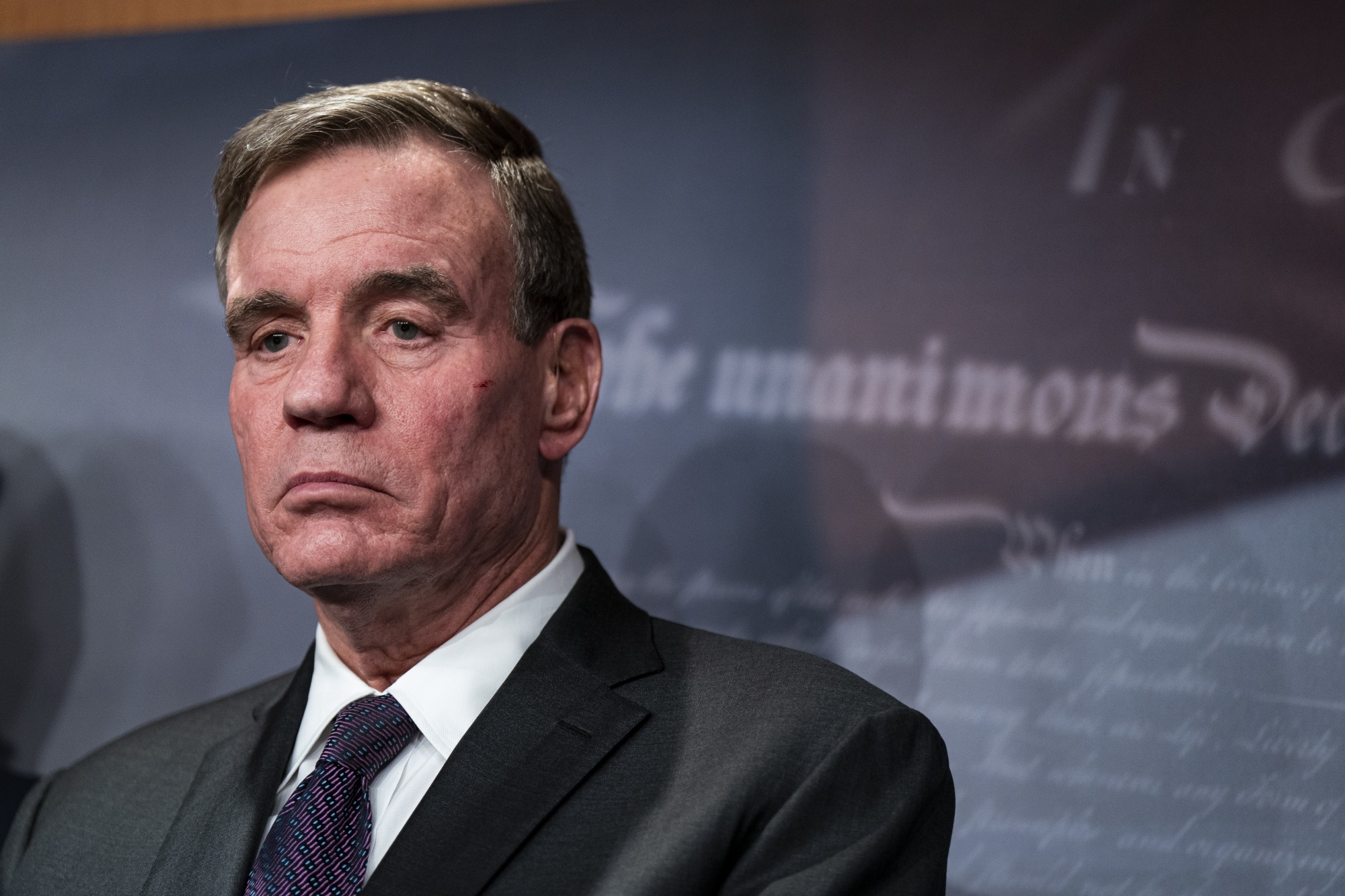 Senator Mark Warner, a Democrat from Virginia, during a news conference at the US Capitol in Washington, DC, US, on Tuesday, March 7, 2023. The White House is endorsing a new bill co-sponsored by a bipartisan group of Senators to deal with national security risks posed by TikTok and other foreign apps.