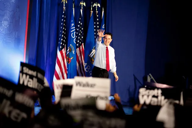 Wisconsin Gov. Scott Walker during his election-night rally at the Waukesha Expo Center in Waukesha, Wis.