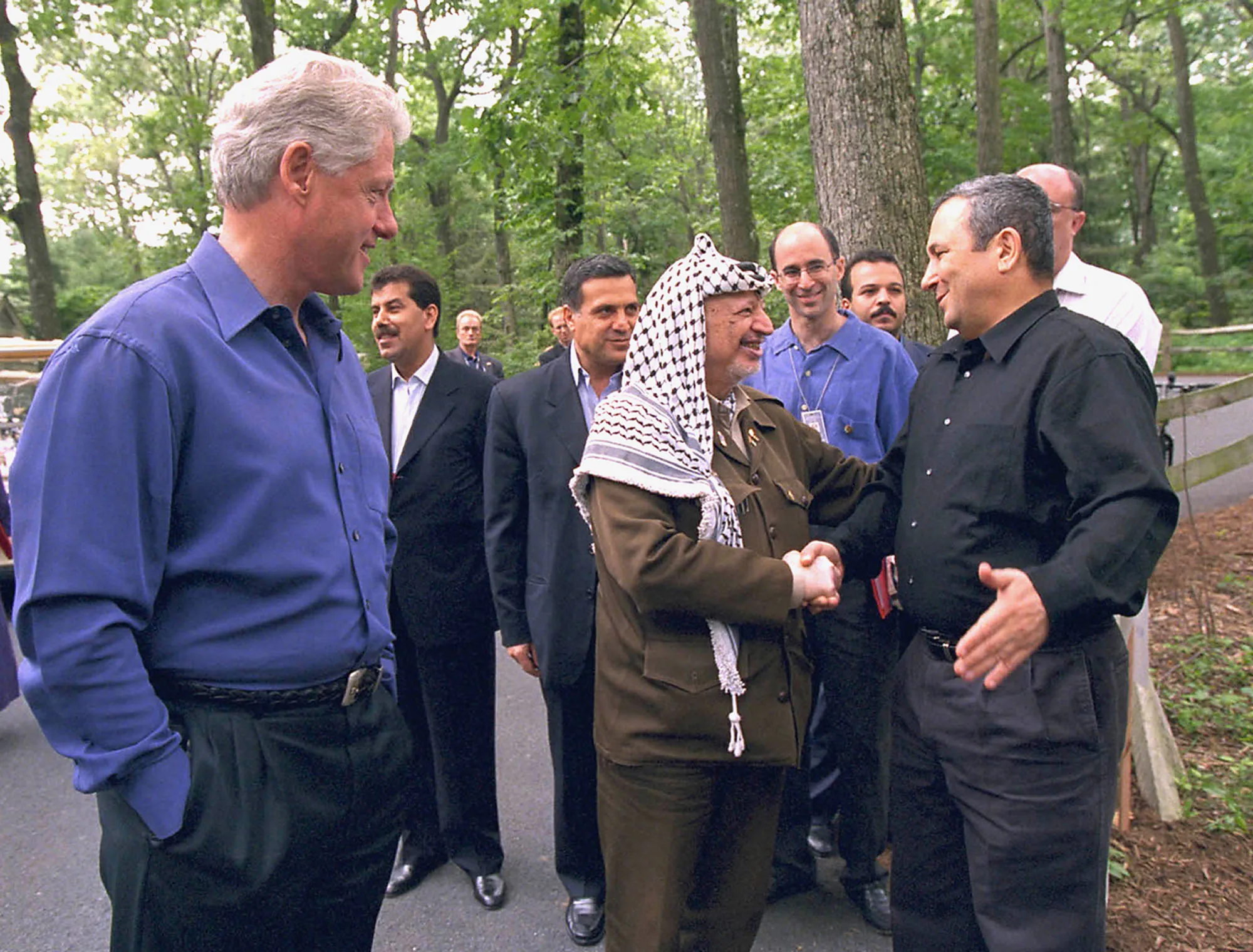 Bill Clinton,&nbsp;Yasser Arafat and Ehud Barak on the opening day of&nbsp;the 2000 Camp David talks. Source: White House Photo/Newsmakers via Getty Images