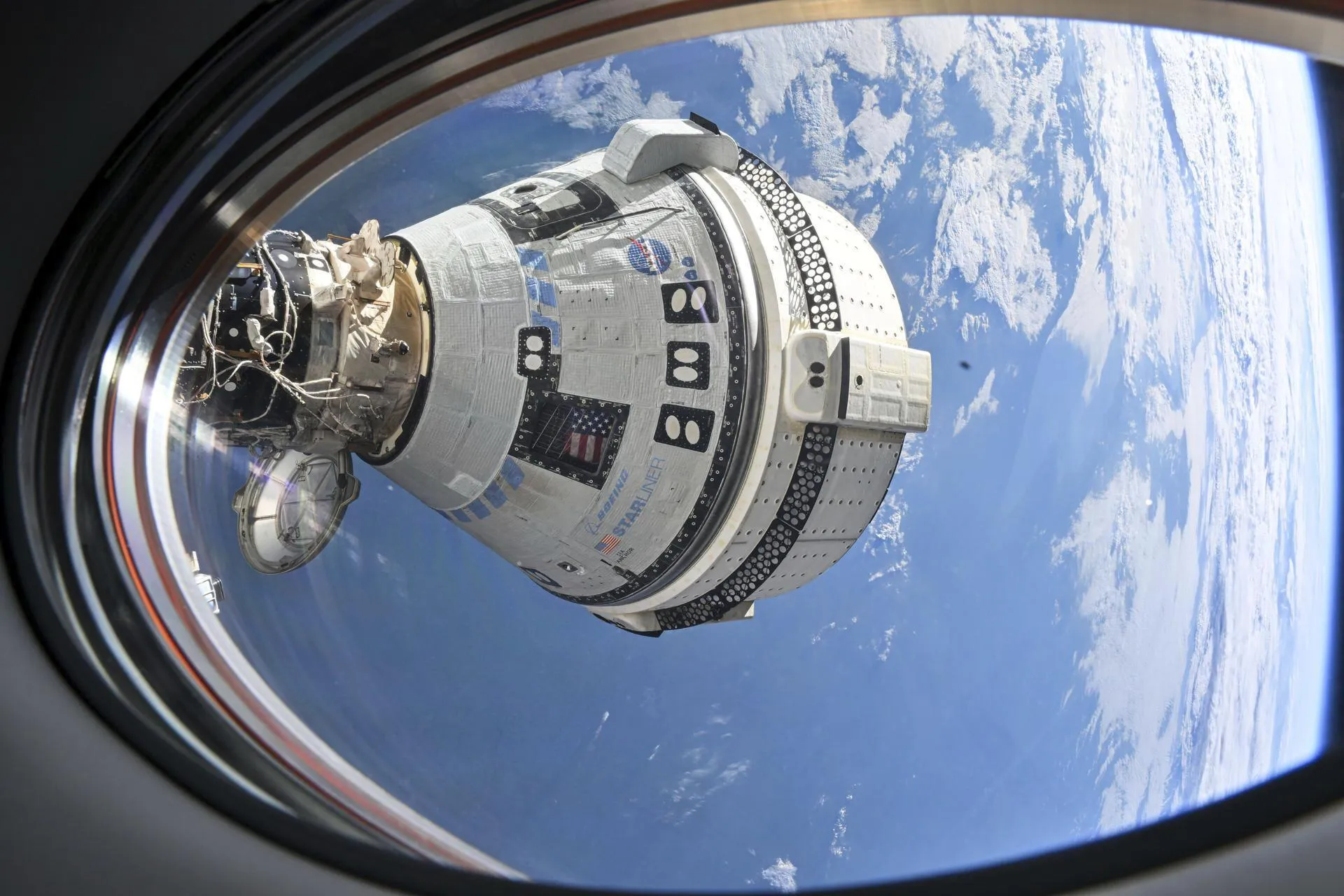 Boeing's Starliner spacecraft&nbsp;docked to the Harmony module's forward port on July 3, 2024.