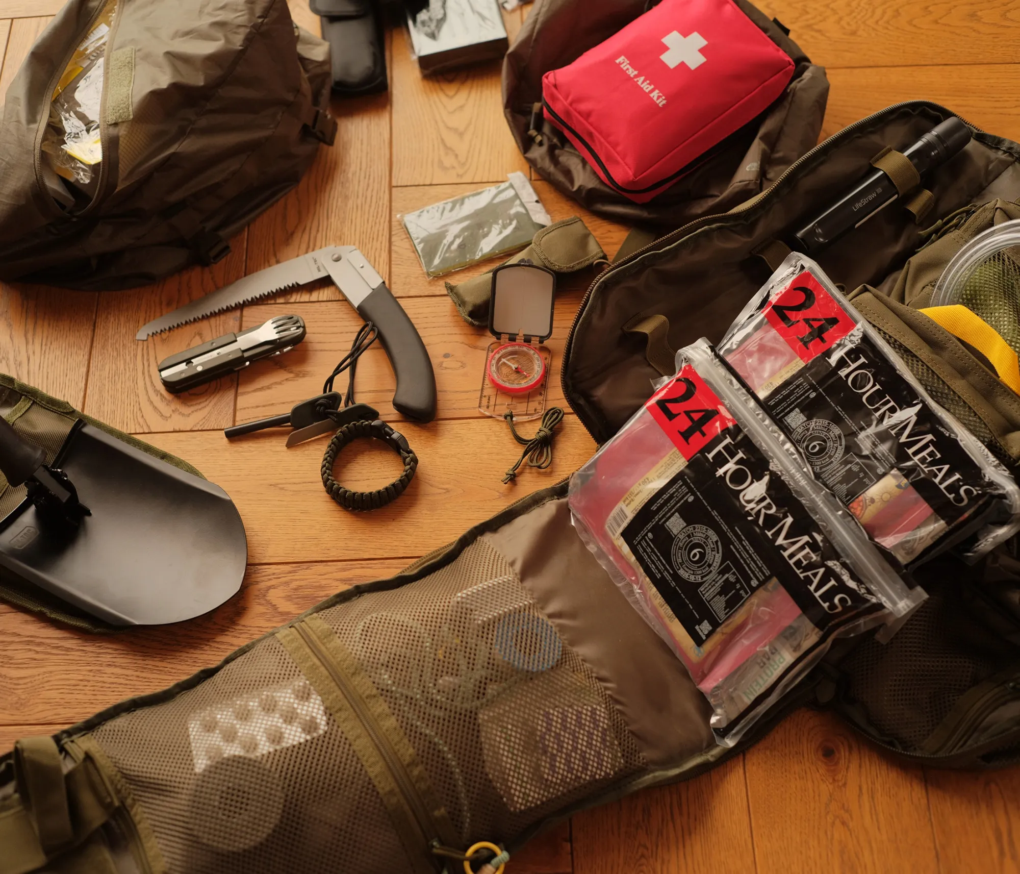 A 72-hour bag filled with survival supplies