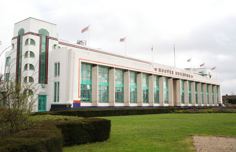 Northwest London's Hoover Building, designed by Wallis, Gilbert and Partners (1932-38) as a vacuum cleaner factory.