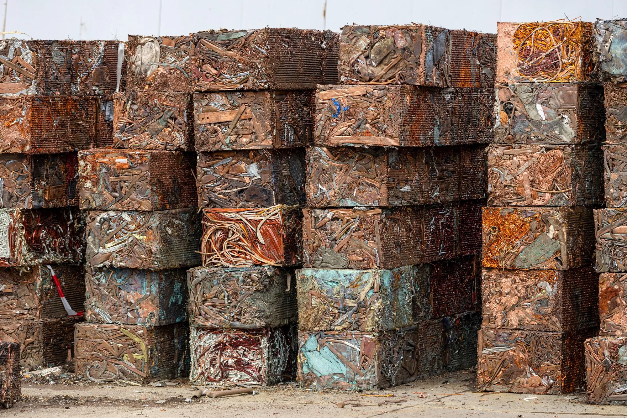 Bales of scrap copper stored in the recycling yard of the Aurubis AG metal refinery in Hamburg.