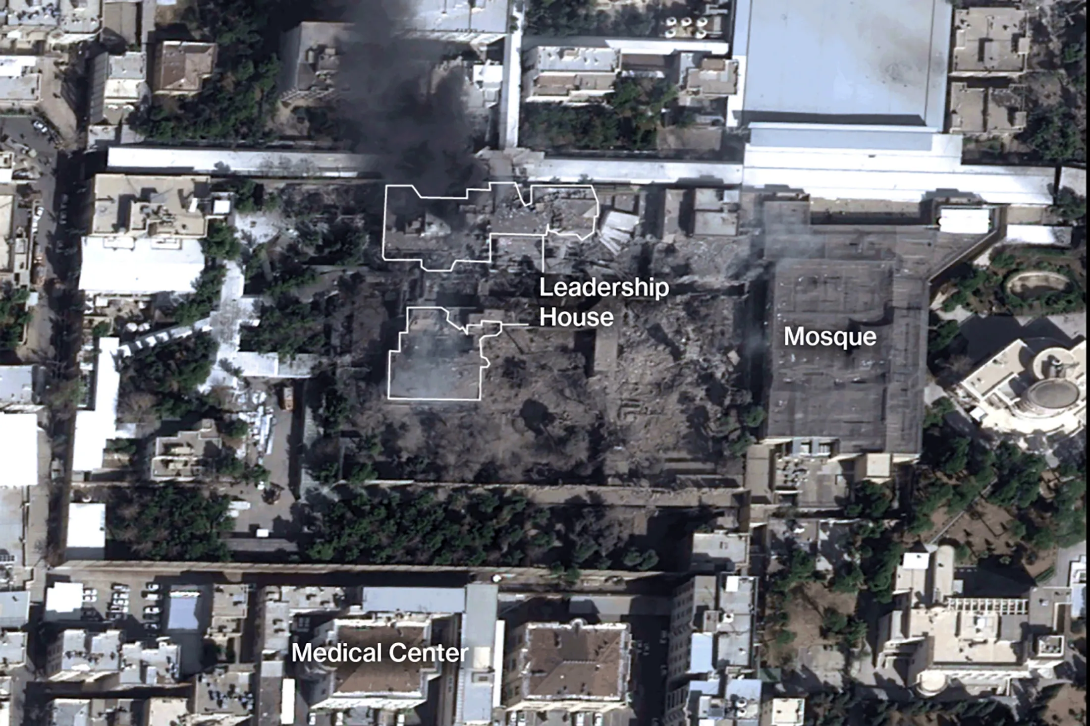 Satellite images after the strikes show damage to the compound of Ayatollah Ali Khamenei in Tehran&nbsp;on Feb. 28.