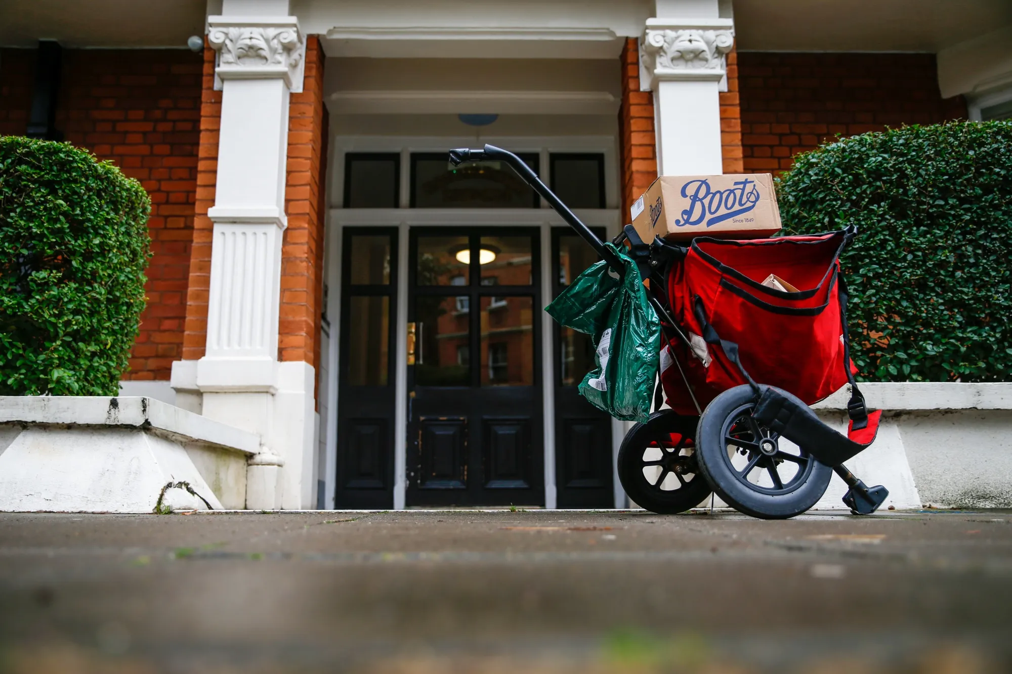 A Royal Mail trolley on a street in London, UK.