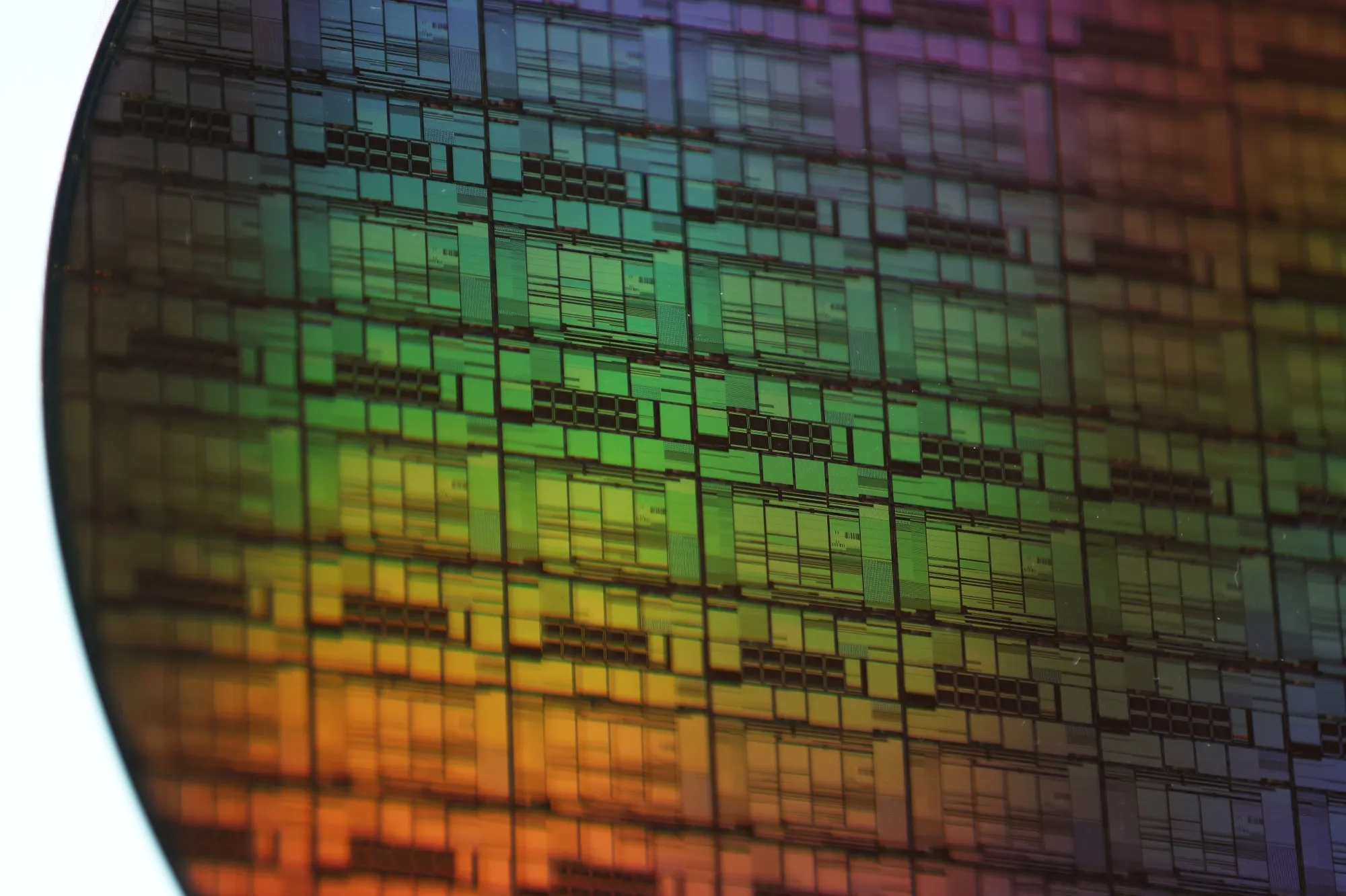 A prototype of a Rapidus 300mm wafer displayed at the Semicon Japan exhibition.