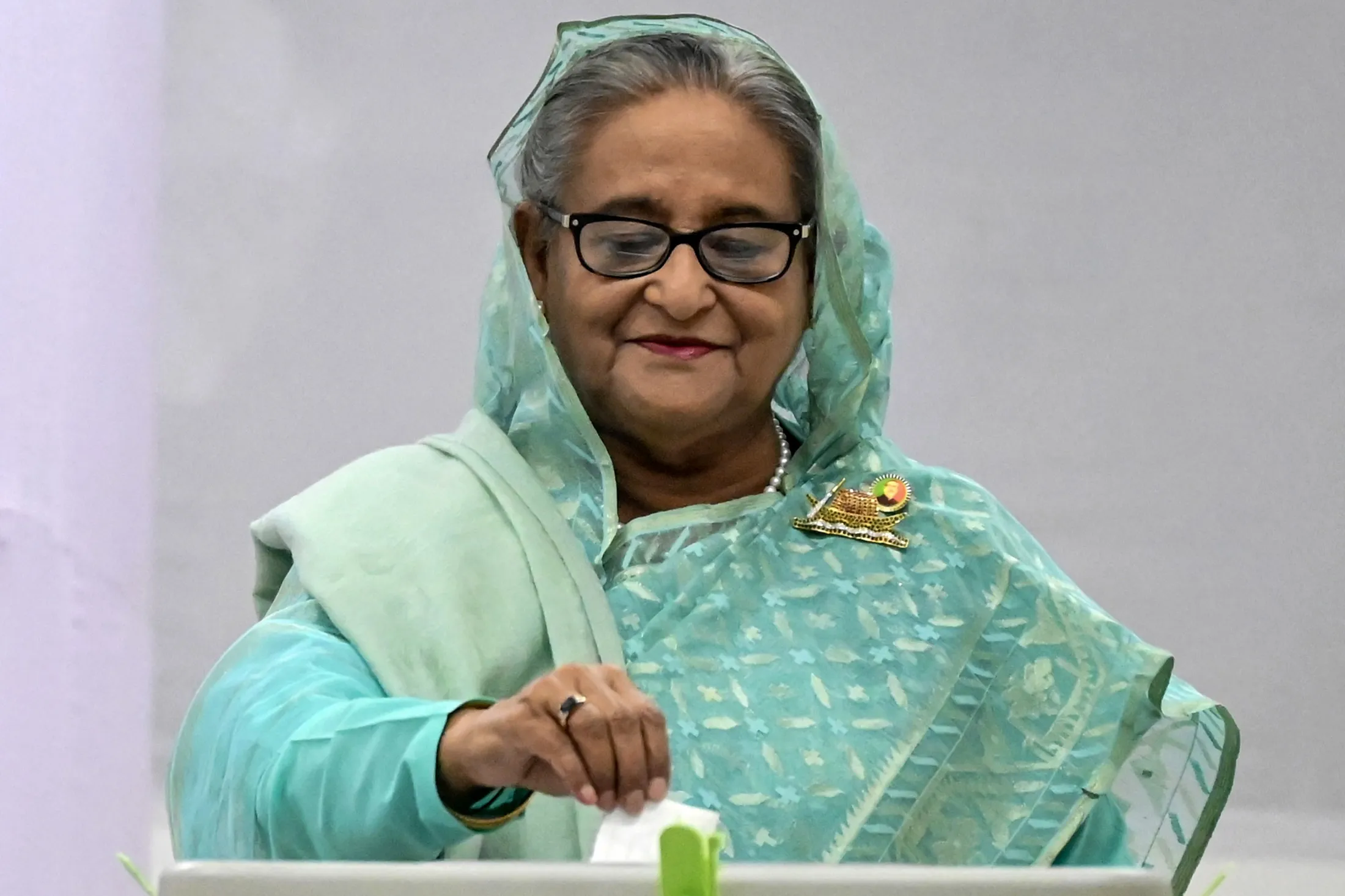 Bangladesh's Prime Minister Sheikh Hasina casts her vote at a polling station in Dhaka on Jan.&nbsp;7.