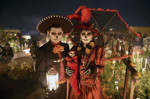 A couple in costume for the Day of the Dead.
