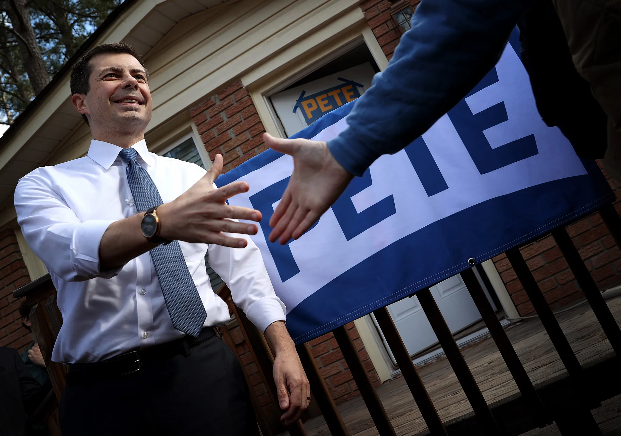 Pete Buttigieg greets supporters after speaking at a canvassing launch meeting, on&nbsp;Feb.&nbsp;29.&nbsp;