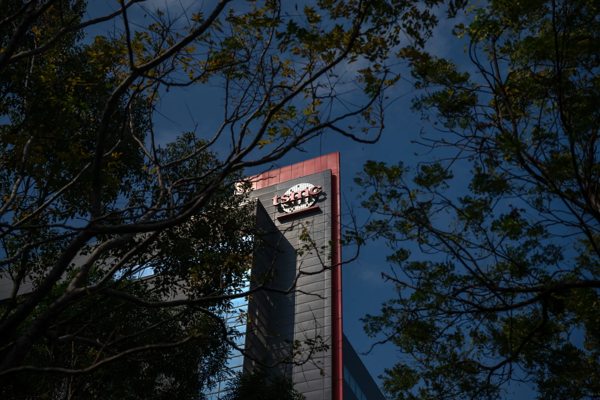 The Taiwan Semiconductor Manufacturing Co. logo atop a building at the Hsinchu Science Park in Hsinchu, Taiwan.