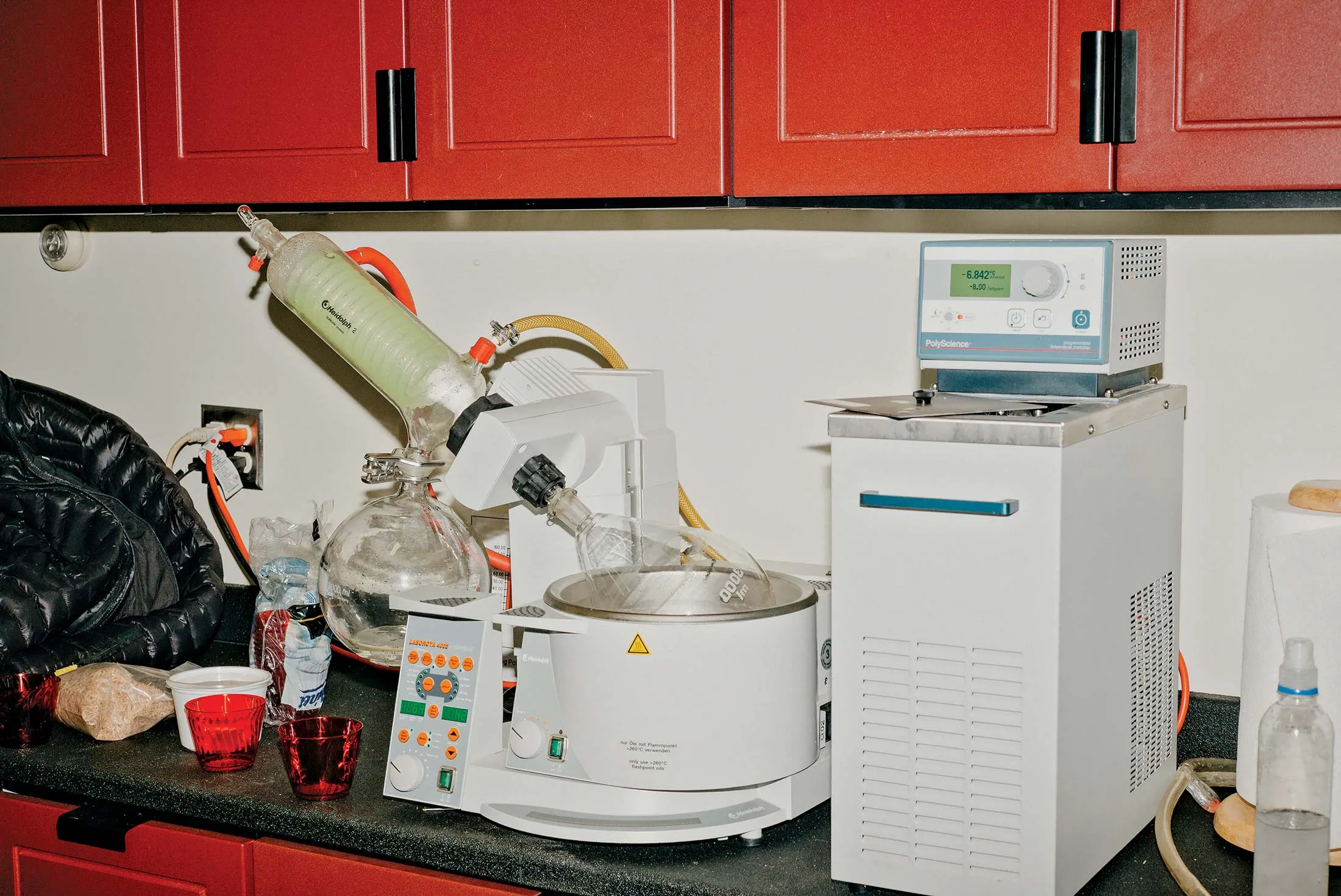 A PolyScience rotary vacuum evaporation system.
