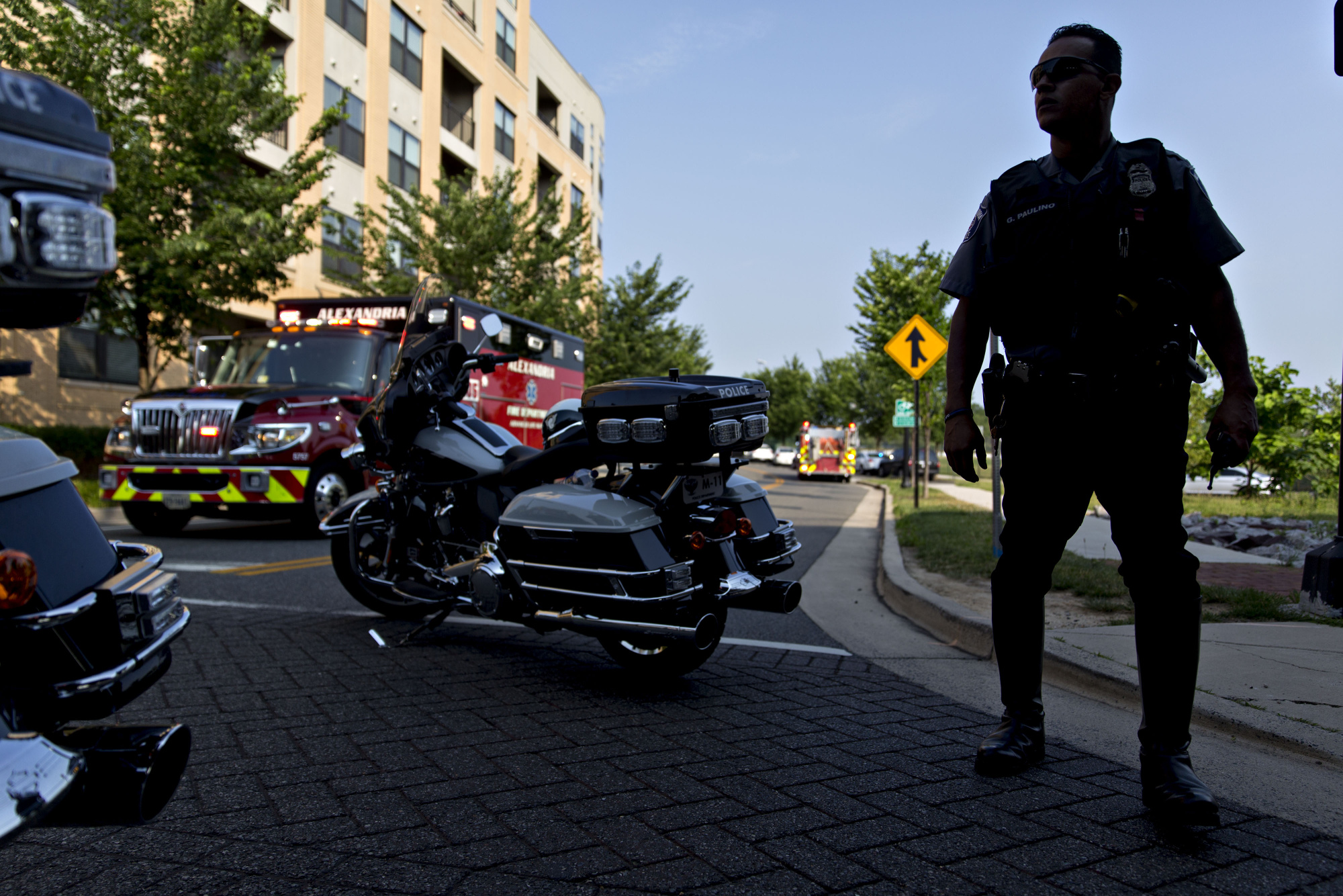 Emergency services near the Eugene Simpson Stadium Park following a&nbsp;shooting that targeted Republican members of Congress,&nbsp;in Virginia&nbsp;on June 14, 2017.