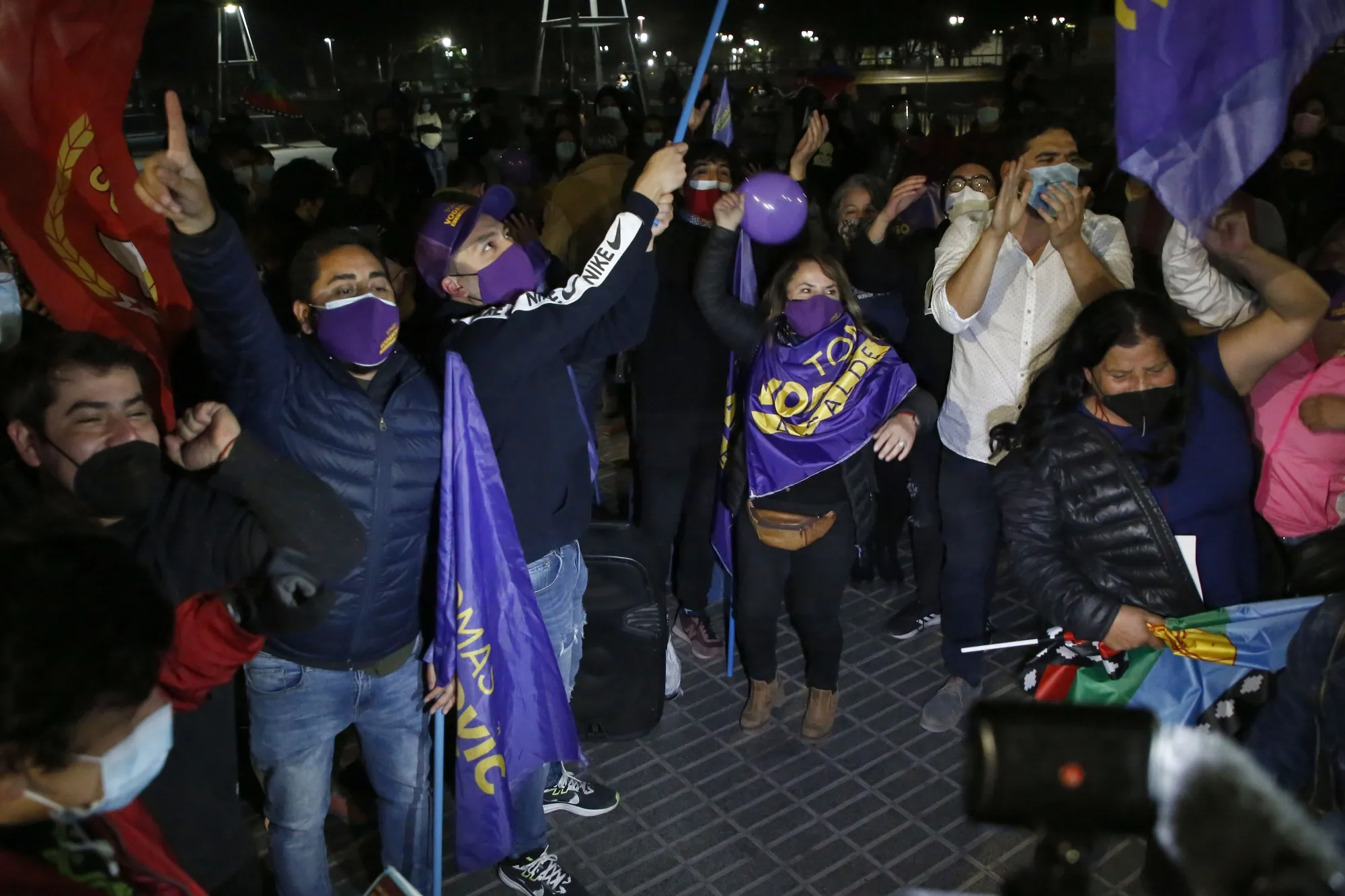 Chileans from left-wing parties celebrate victory in this weekend’s elections in Santiago.