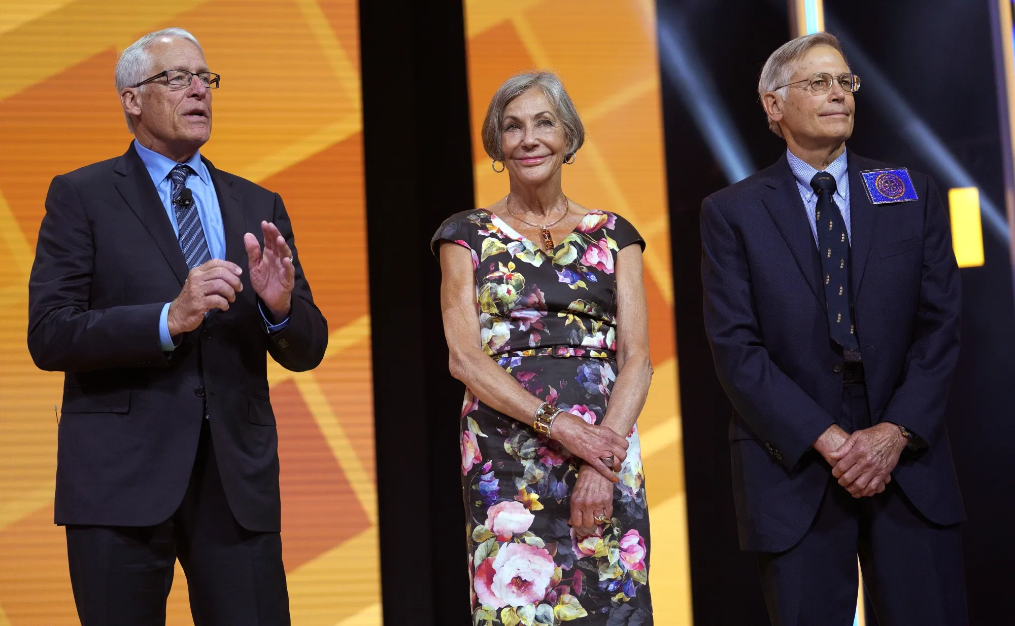 Walton family members Rob, from left, Alice and Jim during the annual Walmart shareholders meeting in Fayetteville, Arkansas.