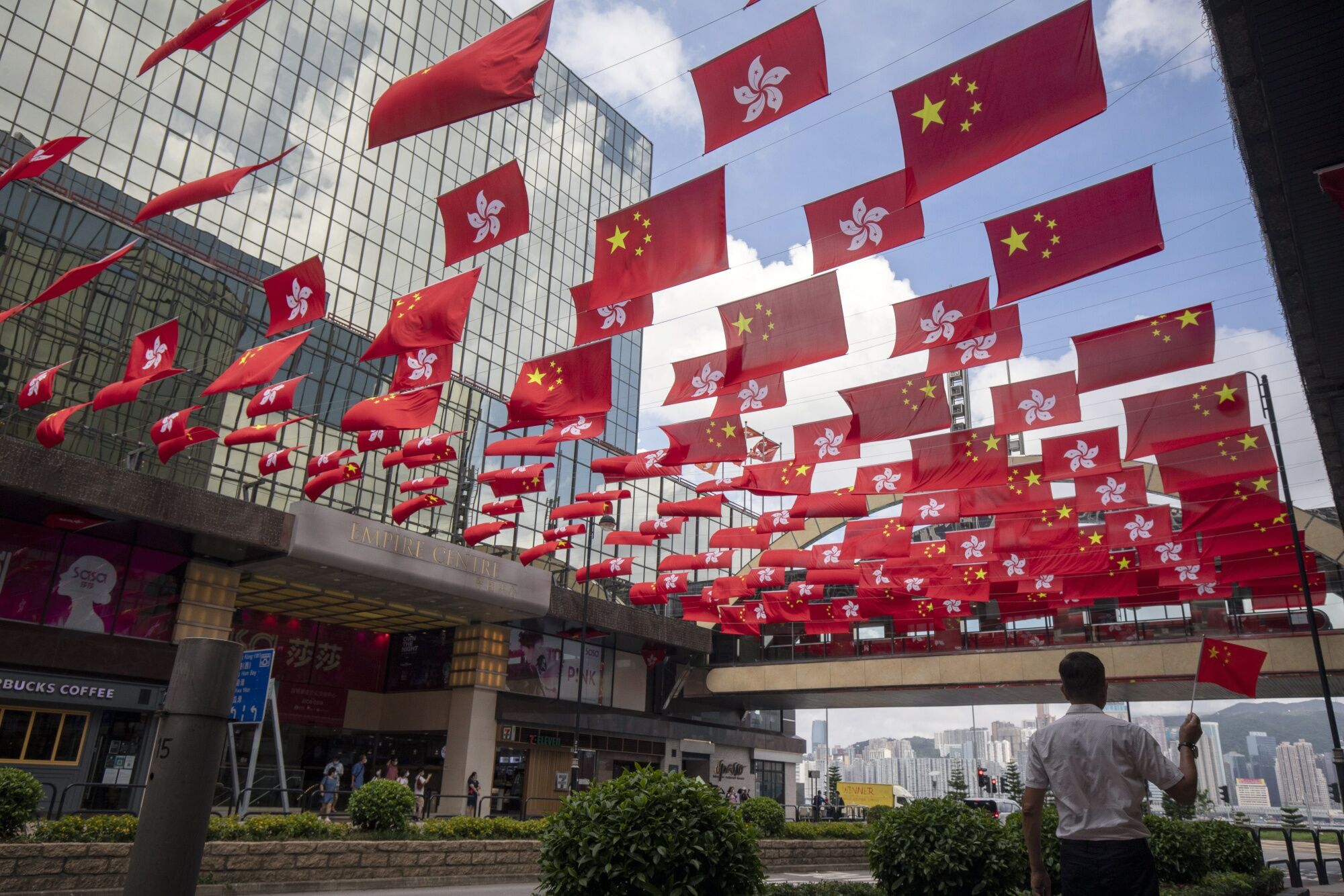 Fags of China and Hong Kong Special Administrative Region (HKSAR) in Hong Kong. 