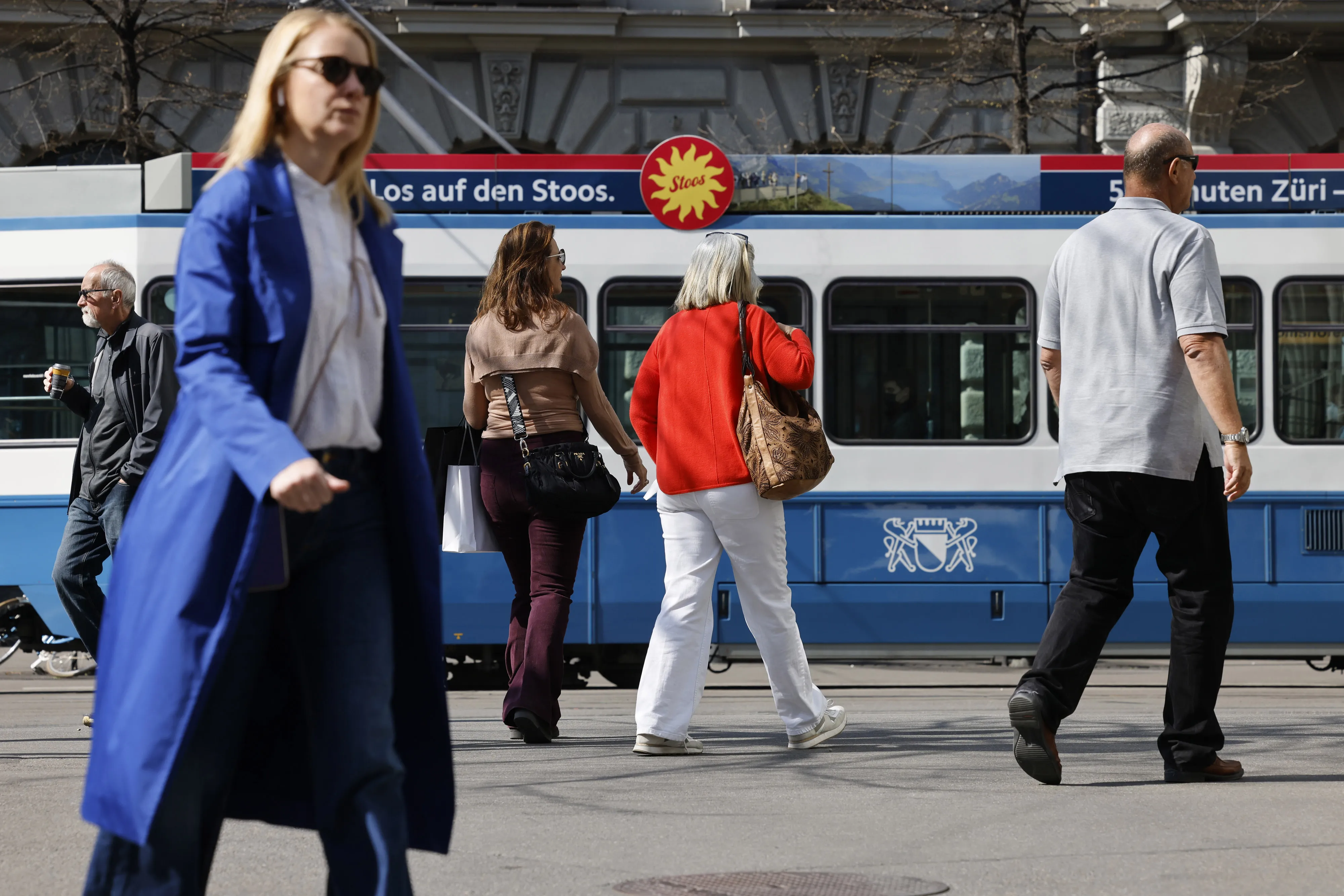 Morning commuters and shoppers in Zurich.