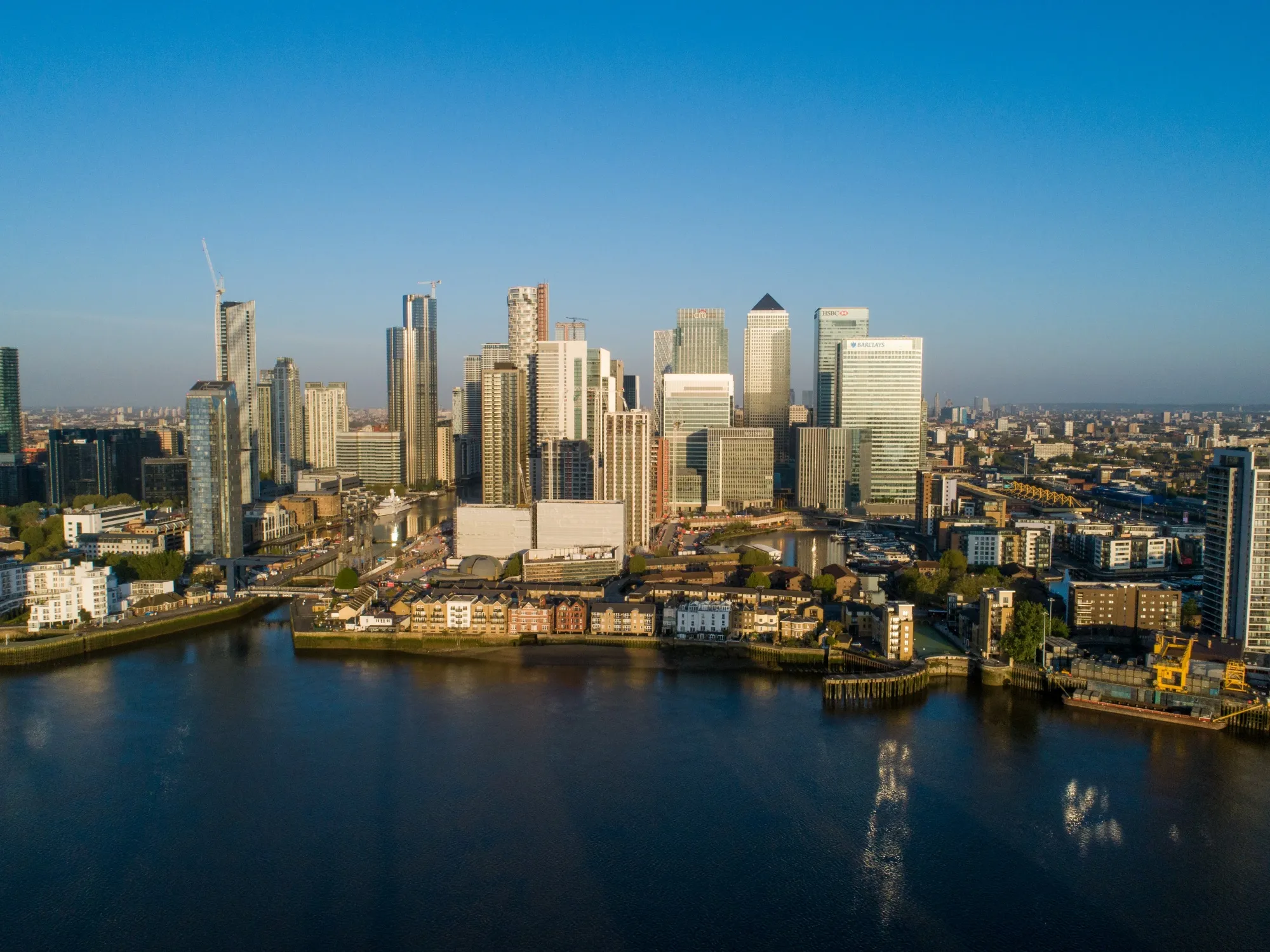 Aerial Views Of London City Airport & Canary Wharf District