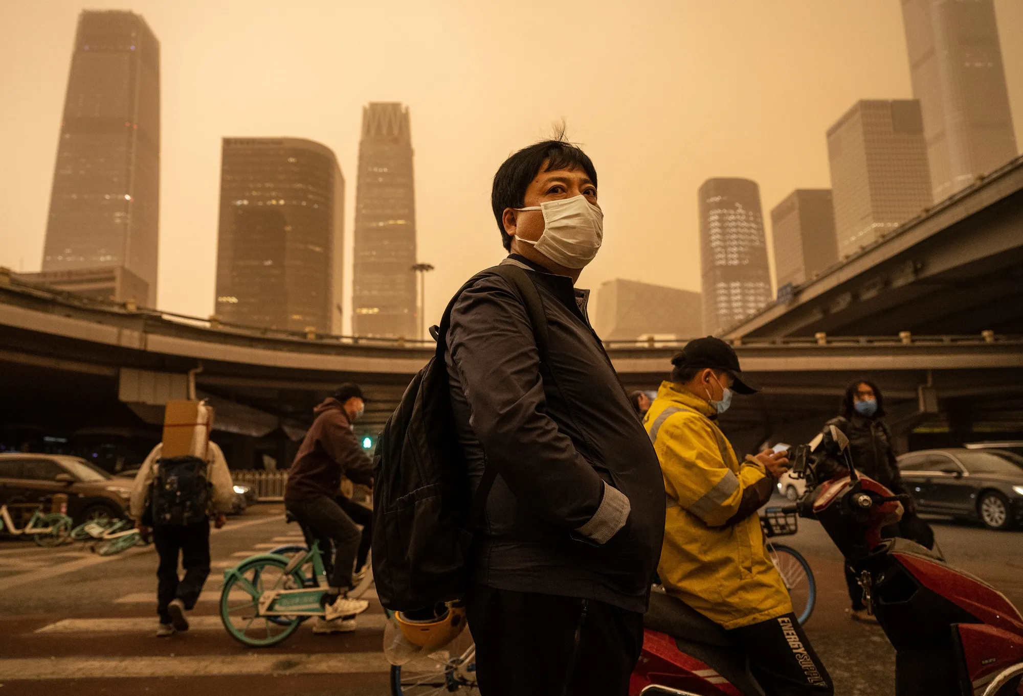 A commuter wears a protective mask in Beijing, China.&nbsp;