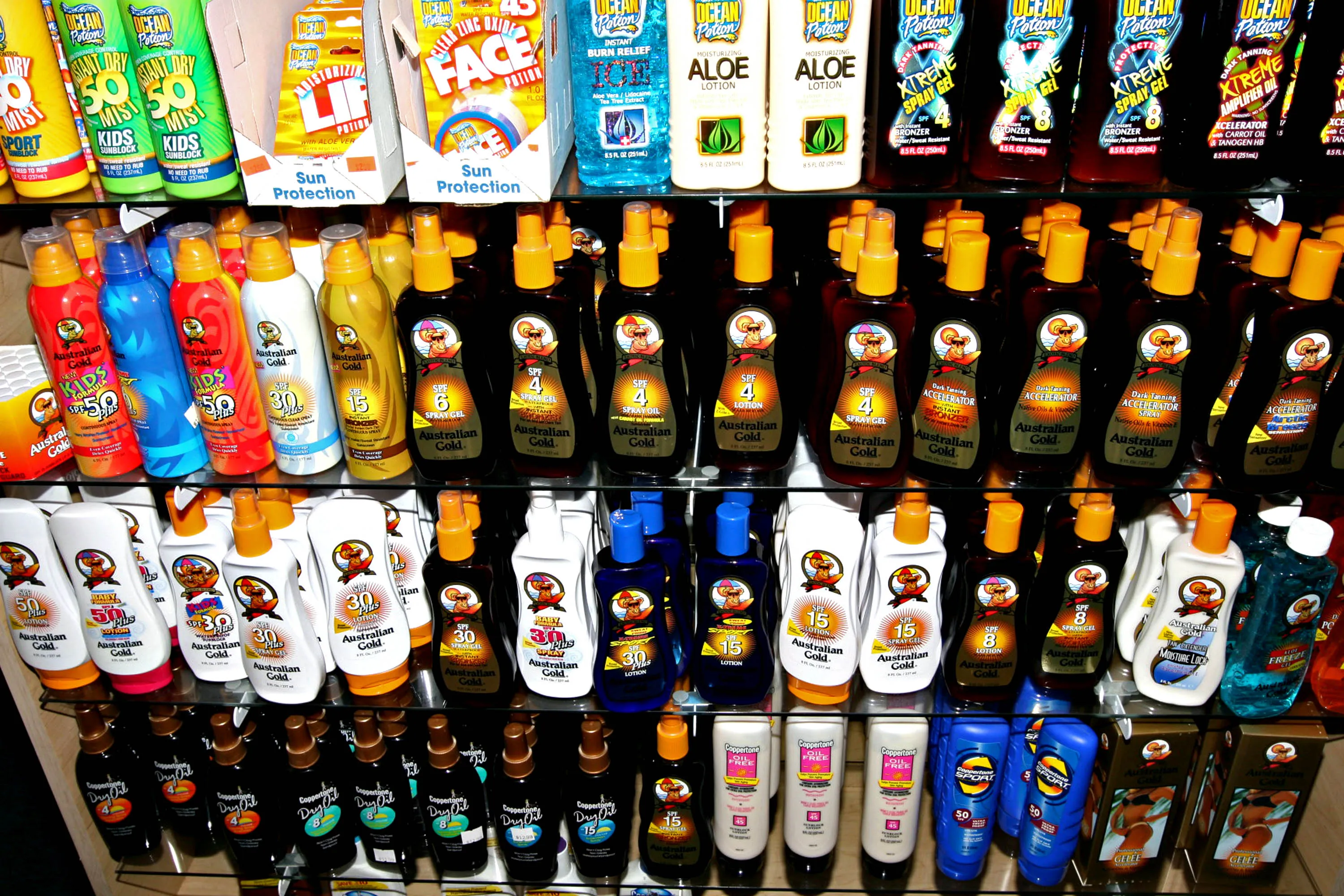 Bottles of sunscreen for sale in 2007 after UV ratings were introduced.