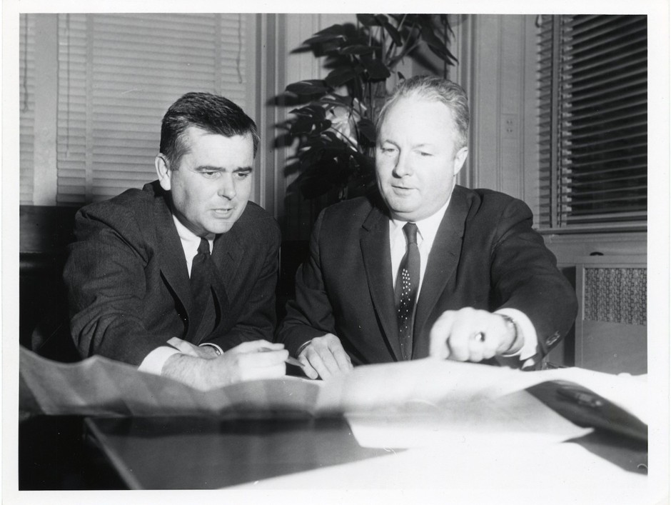 Ed Logue (left) with Mayor John F. Collins in Boston in the 1960s.