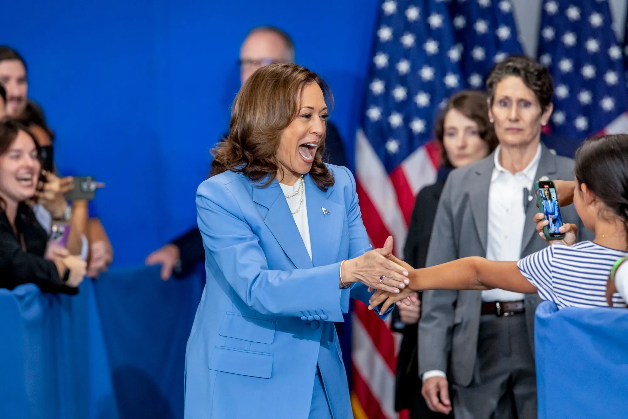 Kamala Harris greets attendees during a campaign event in Raleigh, North Carolina, on&nbsp;Aug. 16.