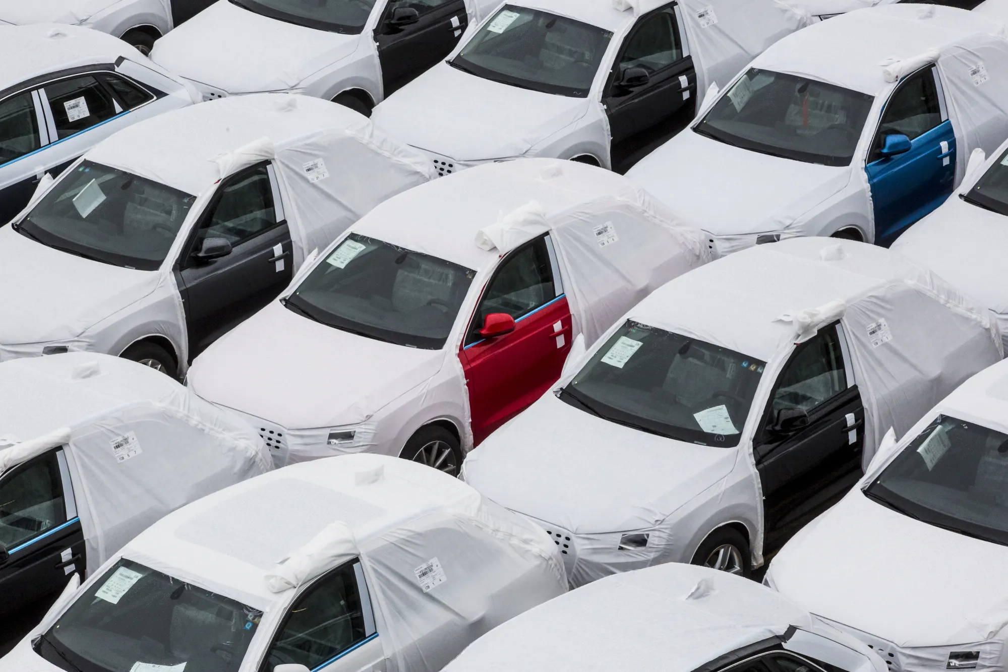 Audi vehicles ready for export at the port of Barcelona.