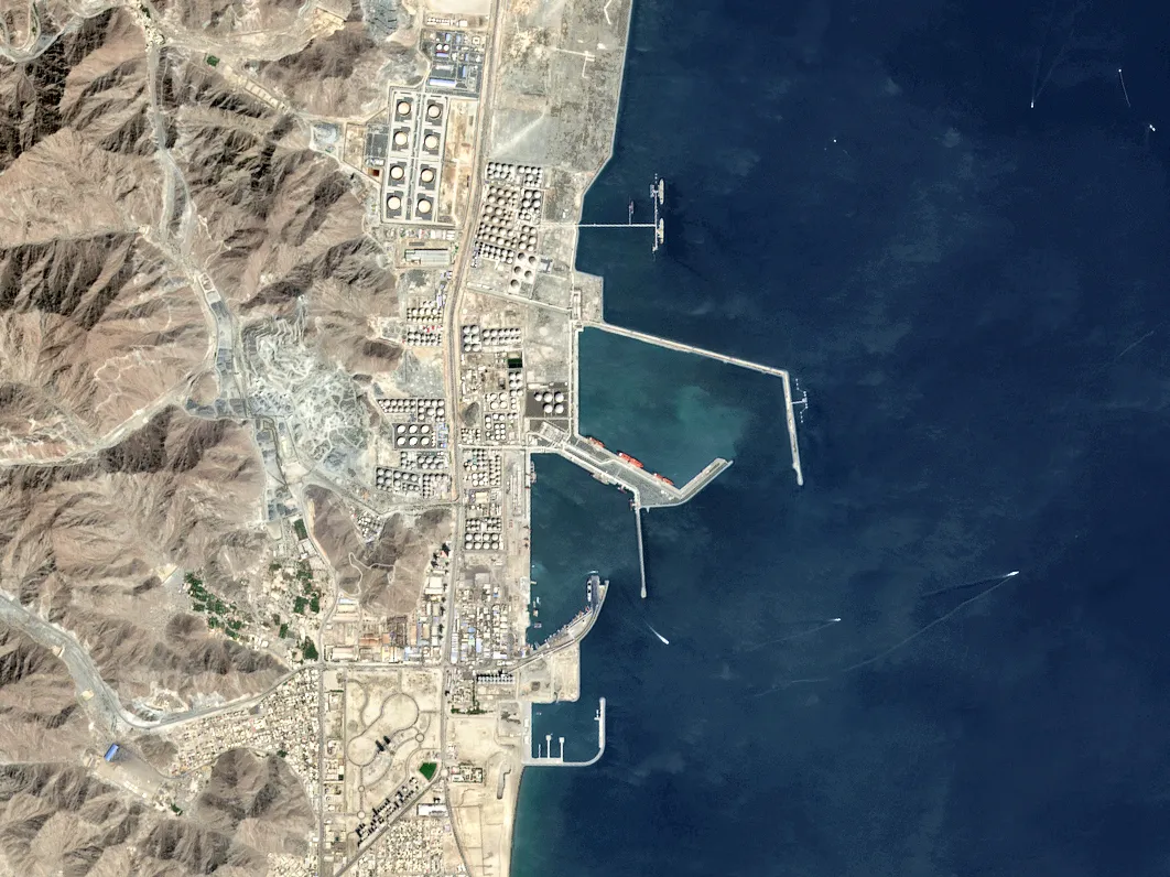 Oil tankers and bulk carriers moored near the VTTI oil terminal in Fujairah, United Arab Emirates on March 5.