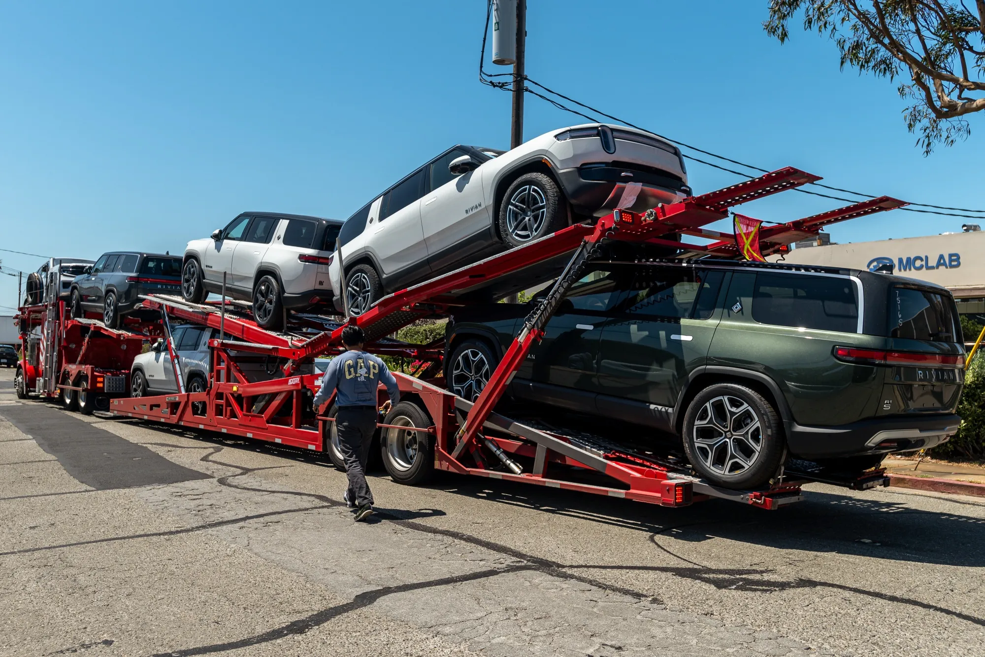 Rivian electric vehicles at a dealership in San Francisco in June.