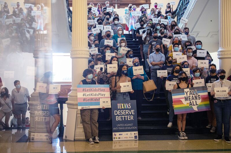 Demonstrators gather at the State Capitol in Austin, Texas on Sept. 20, 2021.