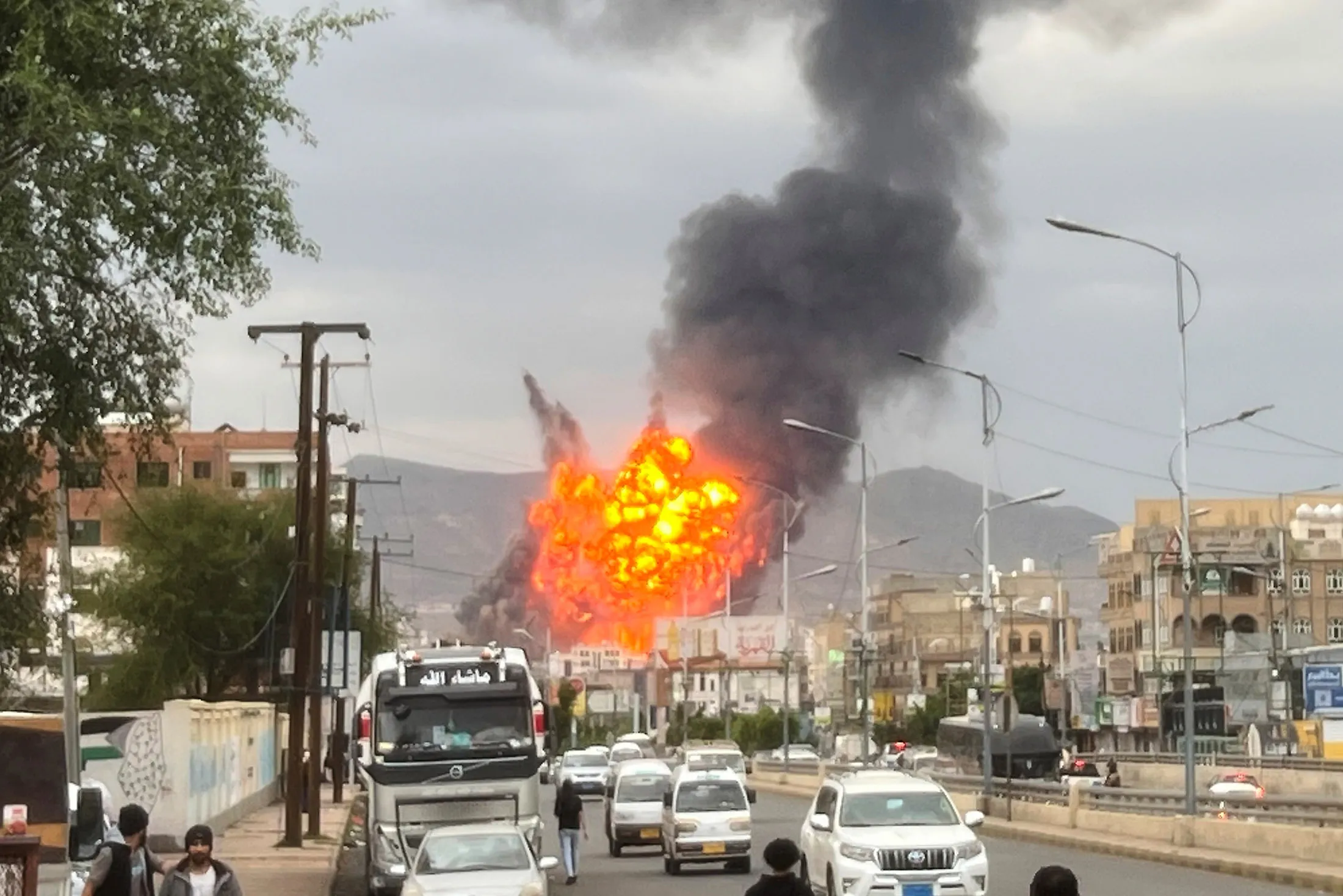 Flames and smoke rise following Israeli airstrikes in Sanaa, Yemen, on&nbsp;Sept. 10.