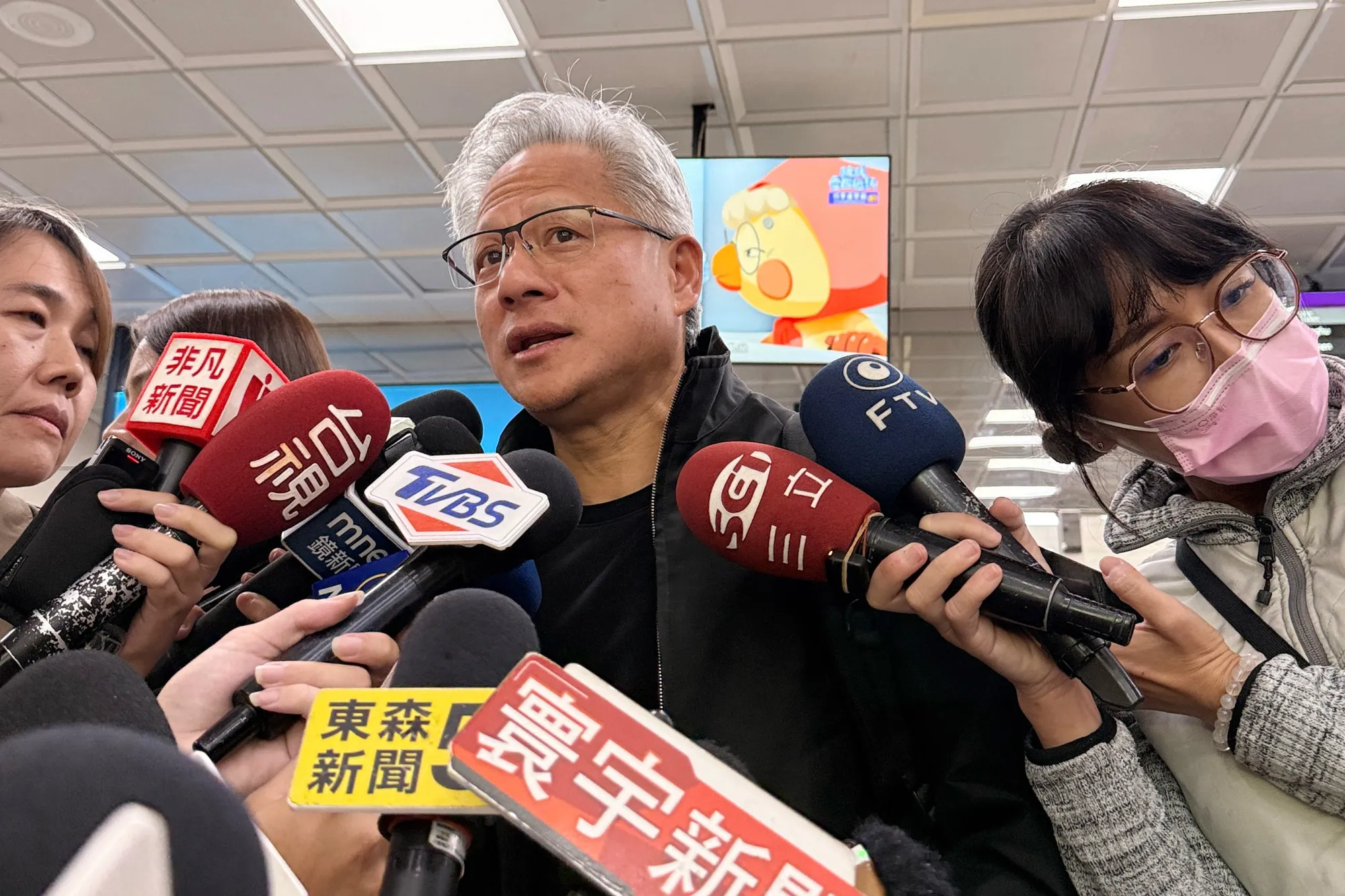 Jensen Huang speaks to the media&nbsp;in Tainan, Taiwan on Nov. 7.