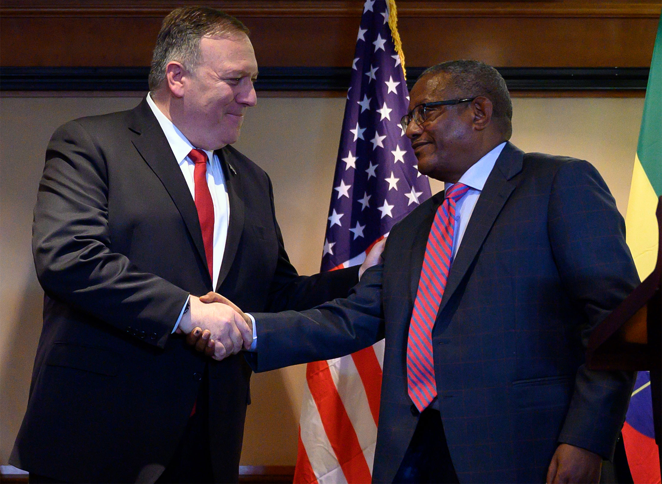 U.S. Secretary of State, Mike Pompeo, left, shakes hands with&nbsp;Ethiopian Foreign Minister Gedu Andargachew in Addis Ababa, on Feb. 18.