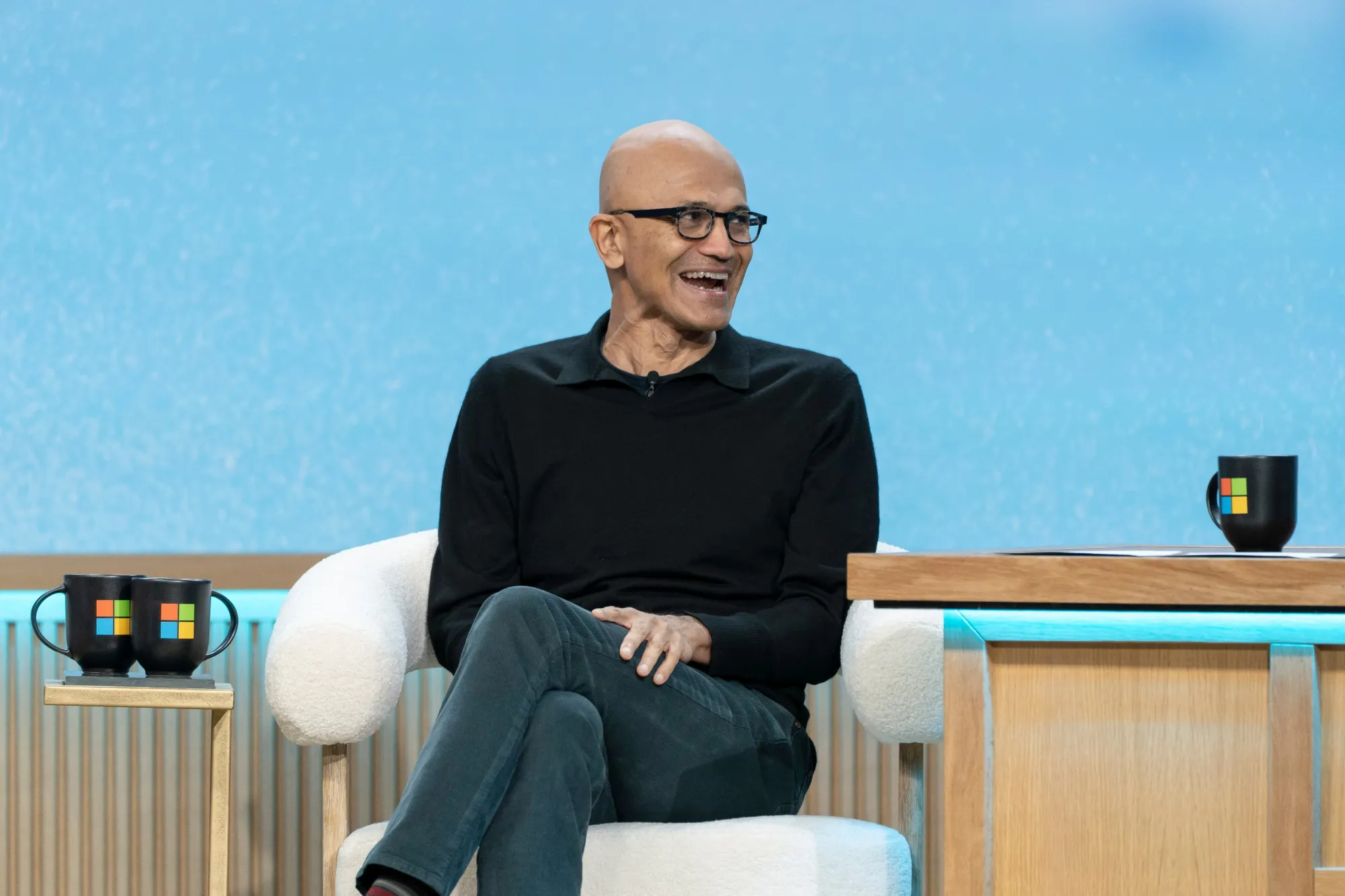 Satya Nadella speaking at Microsoft's 50th anniversary event