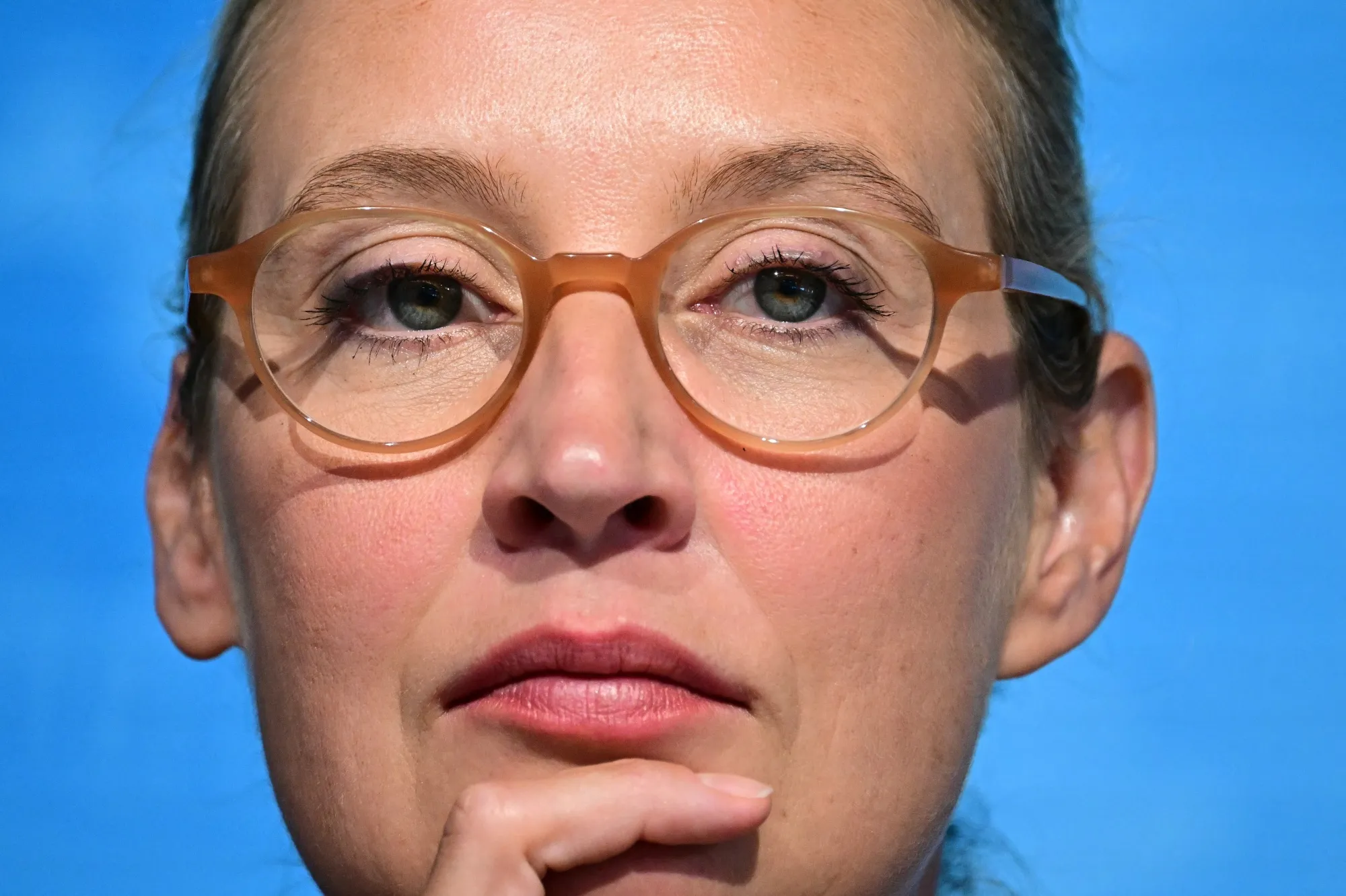 Co-leader of Germany's far-right Alternative for Germany party Alice Weidel looks on during a press conference in Berlin on September 2, 2024.