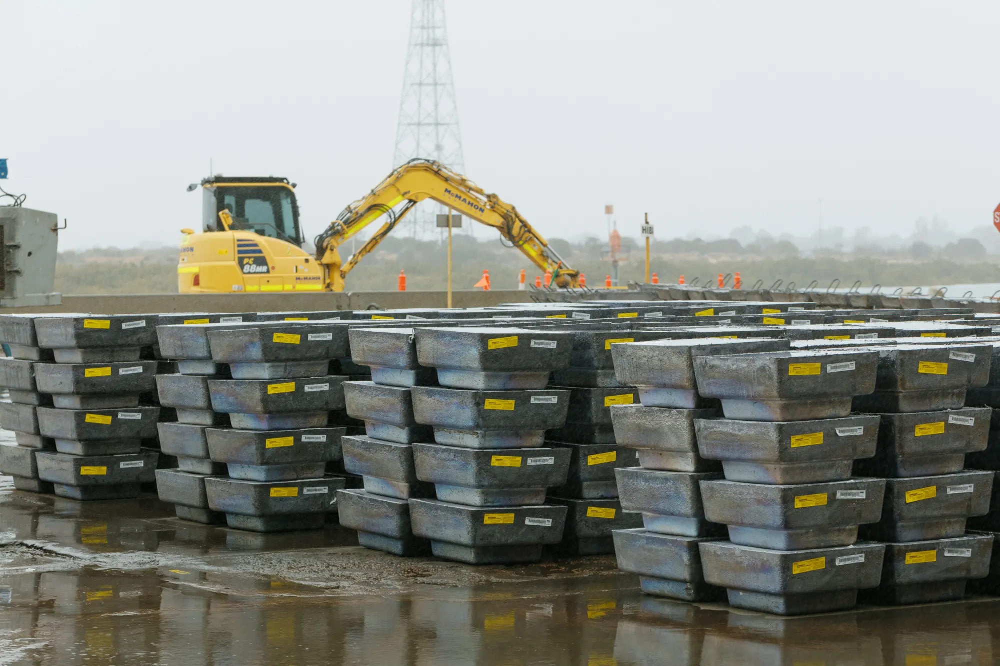 Stacks of refined lead ingots&nbsp;in Port Pirie, Australia.