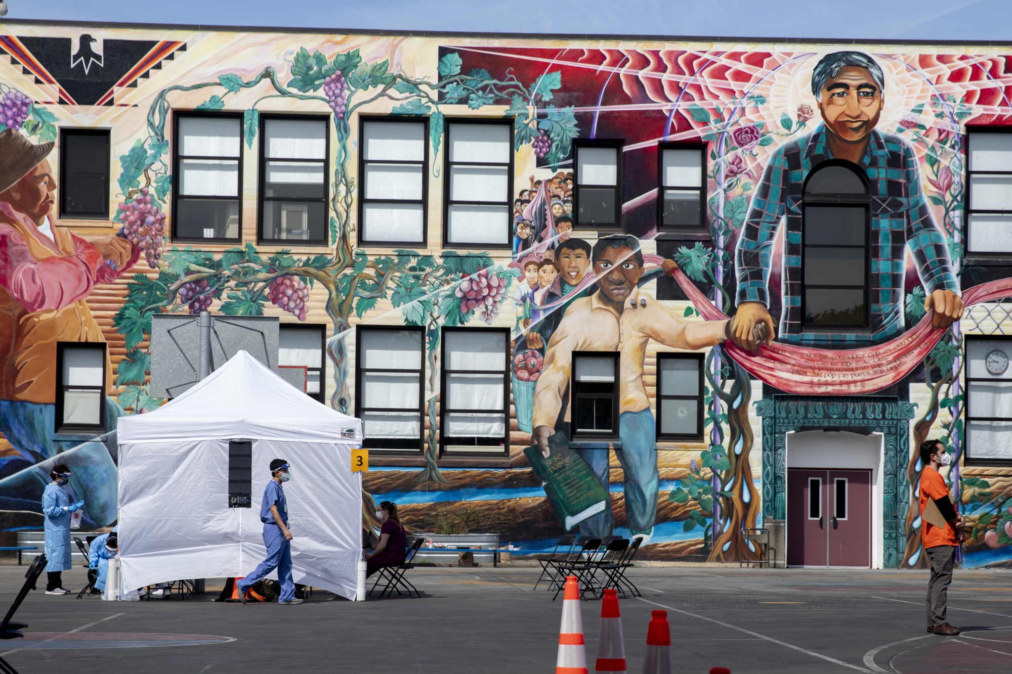 A coronavirus testing site in San Francisco’s&nbsp;Mission District in April.&nbsp;